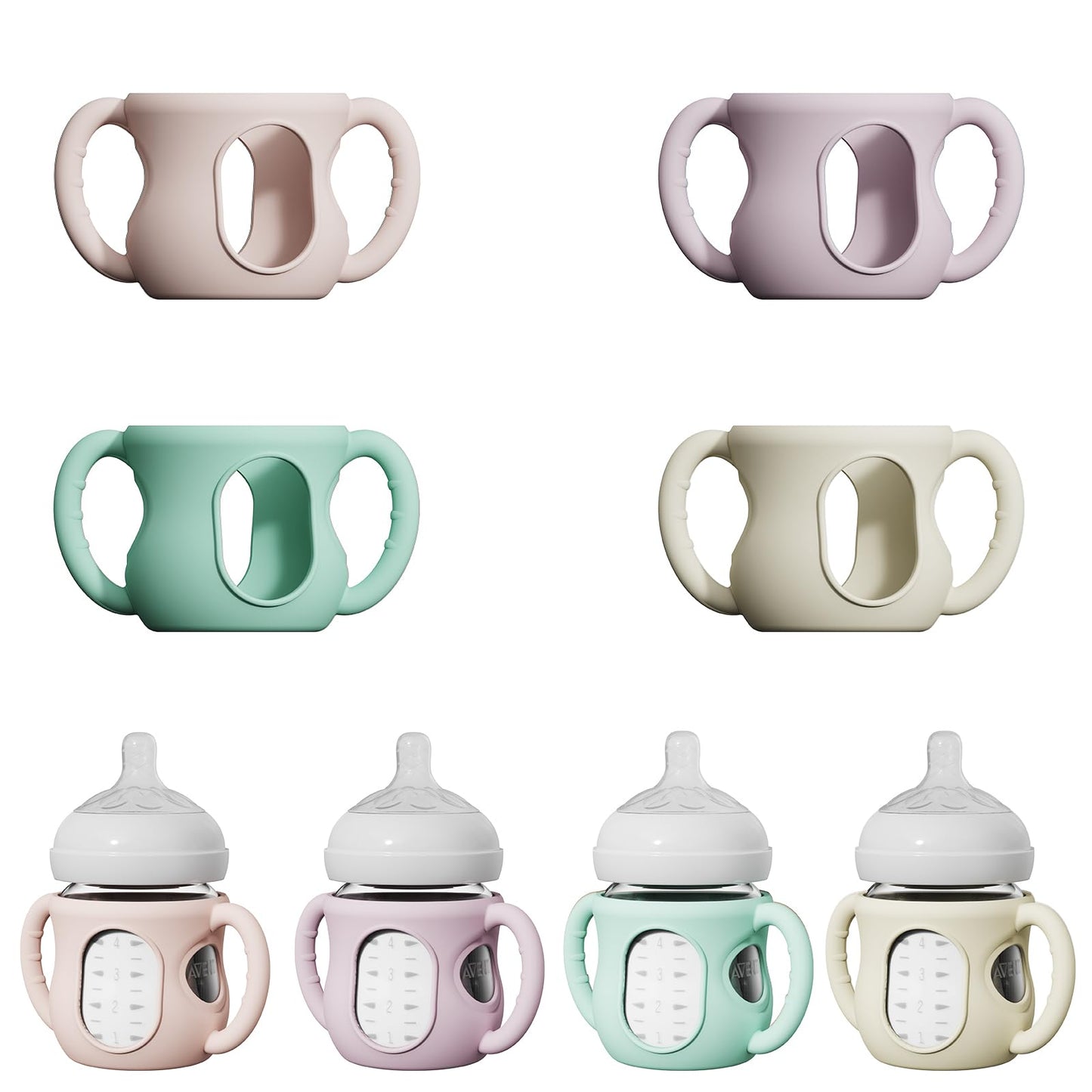 4 Pack Silicone Sleeves for Avent Natural Glass Bottles, Anti Breakage Bottle Holder with Handle