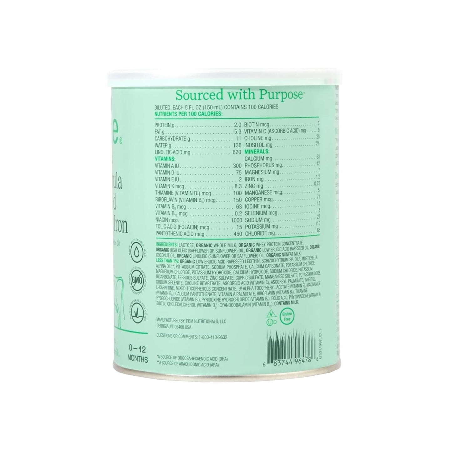 Bobbie Whole Milk, Grass Fed Infant Formula with Iron, Plant Based DHA and ARA, Vitamin D and Protein Blend Modeled After Breast Milk