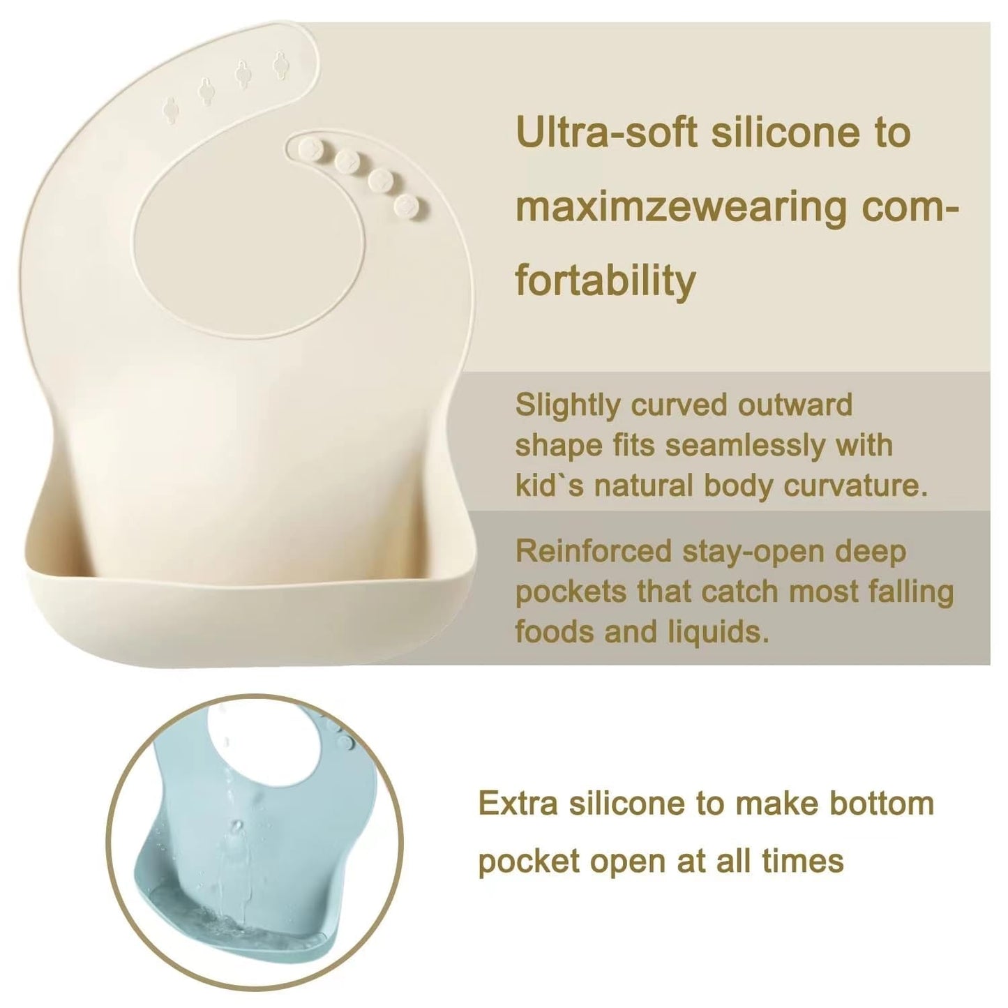 PandaEar Silicone Baby Bibs Set of 3 for Toddlers, BPA Free Waterproof Adjustable Feeding Bib with Large Pocket Food Catcher
