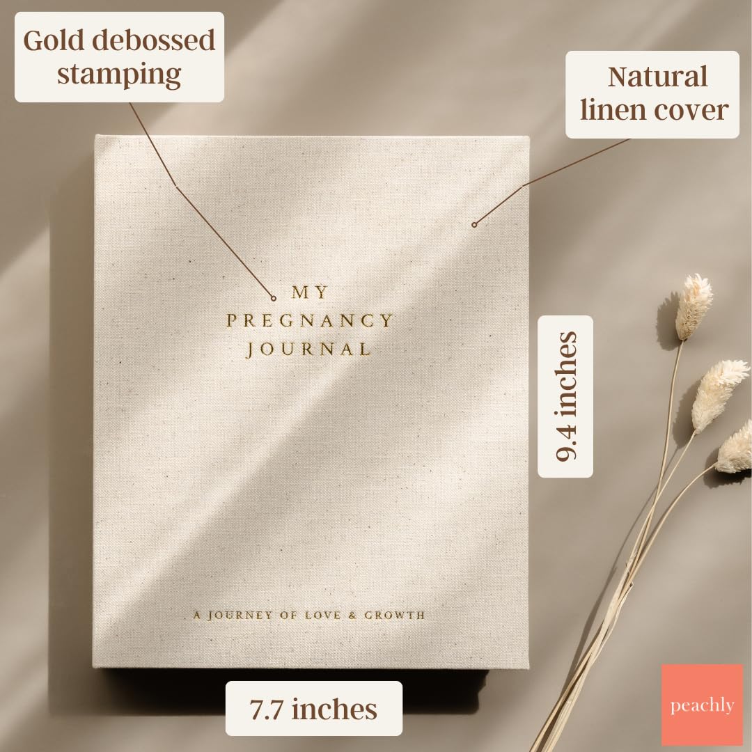 Peachly Pregnancy Journal - Linen Pregnancy Book to Capture Every Milestone - Pregnancy Must Haves - Baby Book Keepsake Pregnancy Journals For First Time Moms and Experienced Moms