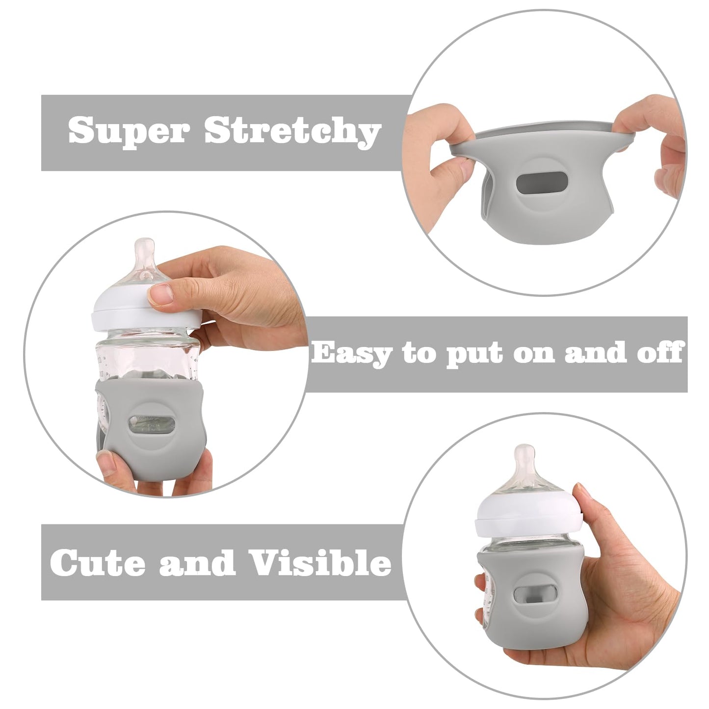 3 Pack Silicone Sleeves for Avent Natural Glass Baby Bottles, Anti Breakage Baby Bottle Holder, Compatible Philips Avent Glass Natural Baby Bottle 4 oz(Grey+Dark Blue+Apricot)