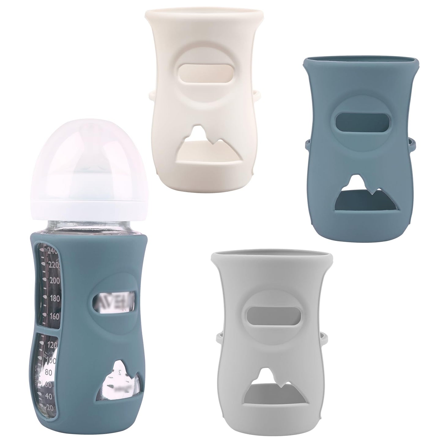 3 Pack Silicone Sleeves for Avent Natural Glass Baby Bottles, Anti Breakage Baby Bottle Holder, Compatible Philips Avent Glass Natural Baby Bottle 4 oz(Grey+Dark Blue+Apricot)