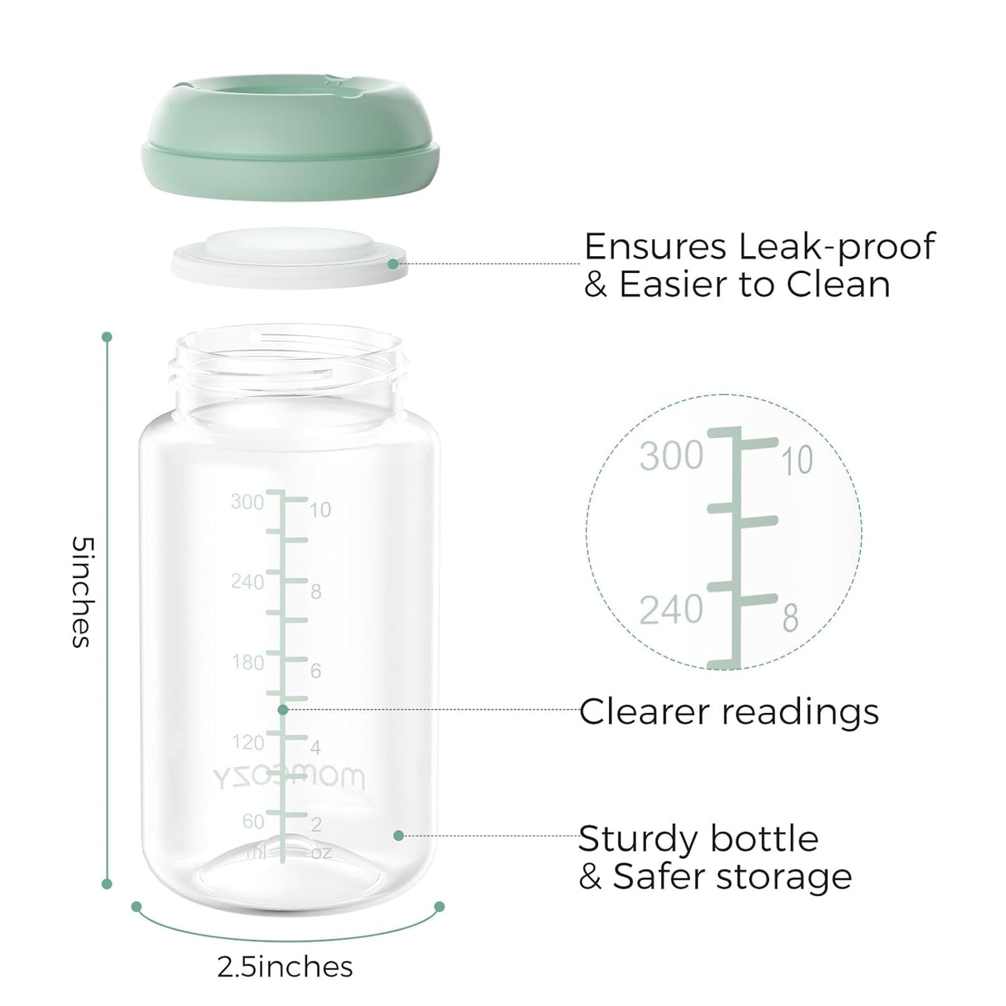 Momcozy Natural Baby Bottle, 10oz Wide-Neck Breast Milk Container, Breastmilk Storage Bottle for Fridge & Momcozy Breast Milk Cooler, BPA Free Milk Collection Bottles, Breastfeeding Essential, 4PCS