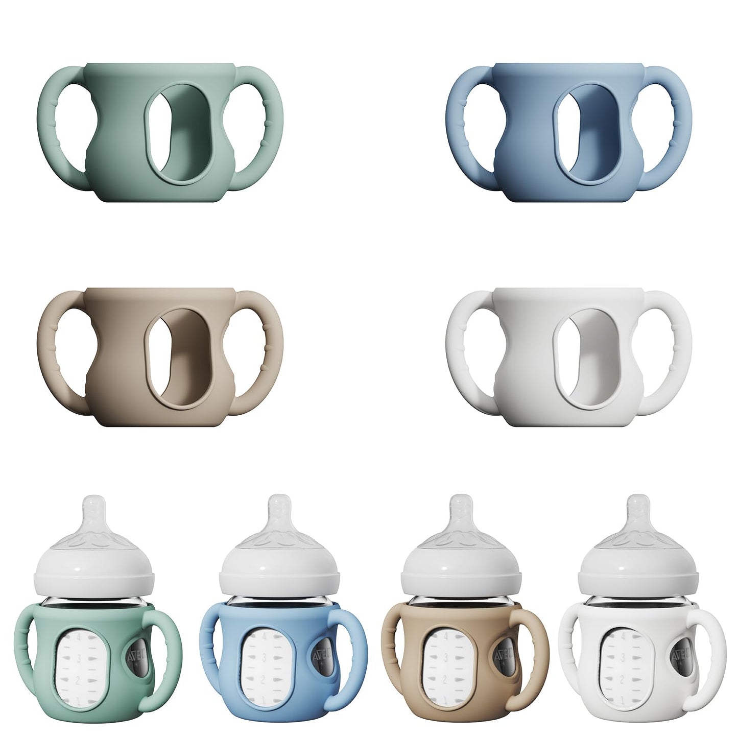 4 Pack Silicone Sleeves for Avent Natural Glass Bottles, Anti Breakage Bottle Holder with Handle
