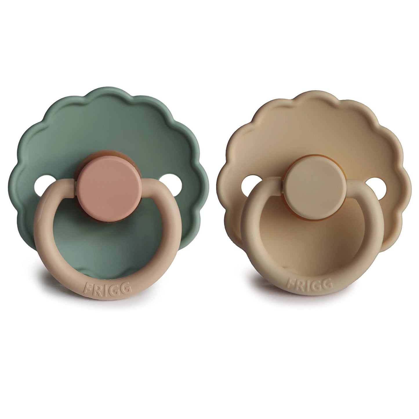 FRIGG Daisy Natural Rubber Baby Pacifier | Made in Denmark | BPA-Free (Aurora/Bright White, 0-6 Months) 2-Pack