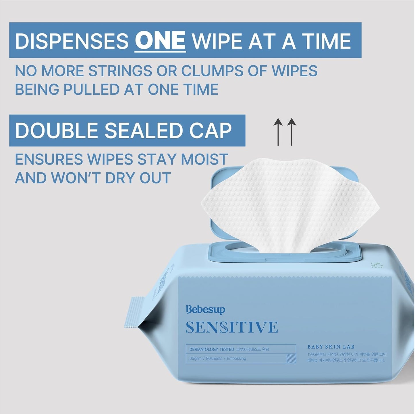 BEBESUP- Korea’s #1 Signature Baby Wipes - Hypoallergenic Water-based Unscented Alcohol-Free Ultra-Thick Super Seed Extracts Organic Plant-Based for sensitive skin Flip-Top 560 Count (8 Packs)