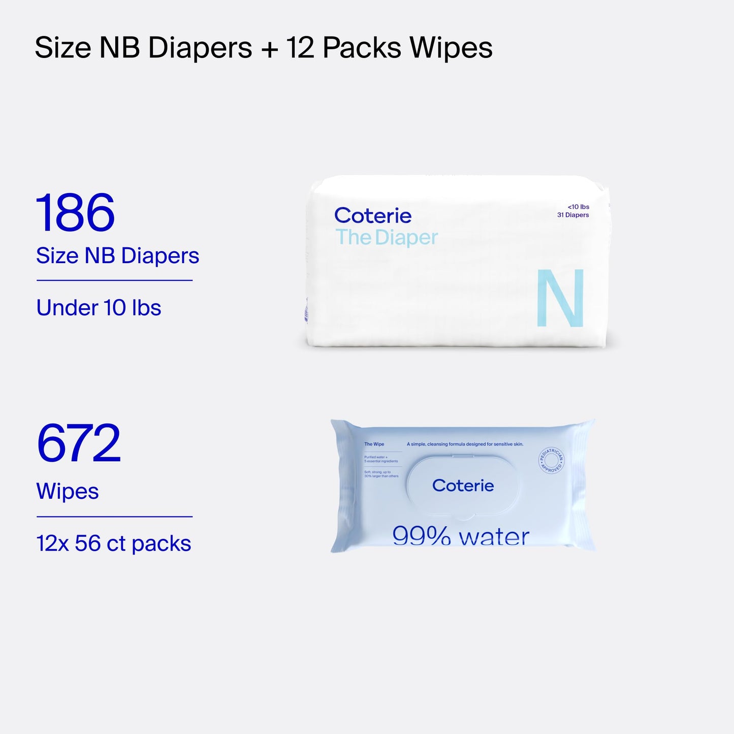 Coterie Baby Wipes + Diapers Kit Hypoallergenic for Sensitive Skin