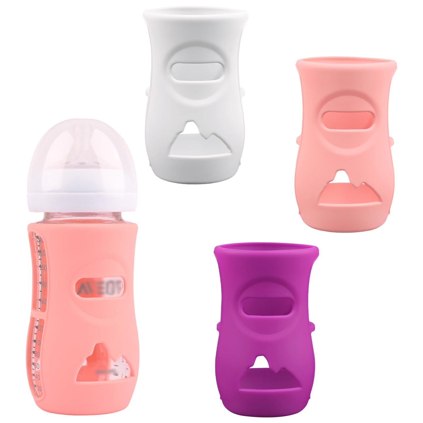3 Pack Silicone Sleeves for Avent Natural Glass Baby Bottles, Anti Breakage Baby Bottle Holder, Compatible Philips Avent Glass Natural Baby Bottle 4 oz(Grey+Dark Blue+Apricot)