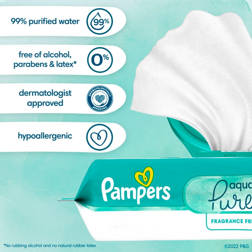 Pampers Baby Wipes Aqua Pure, 99% water-based wipes