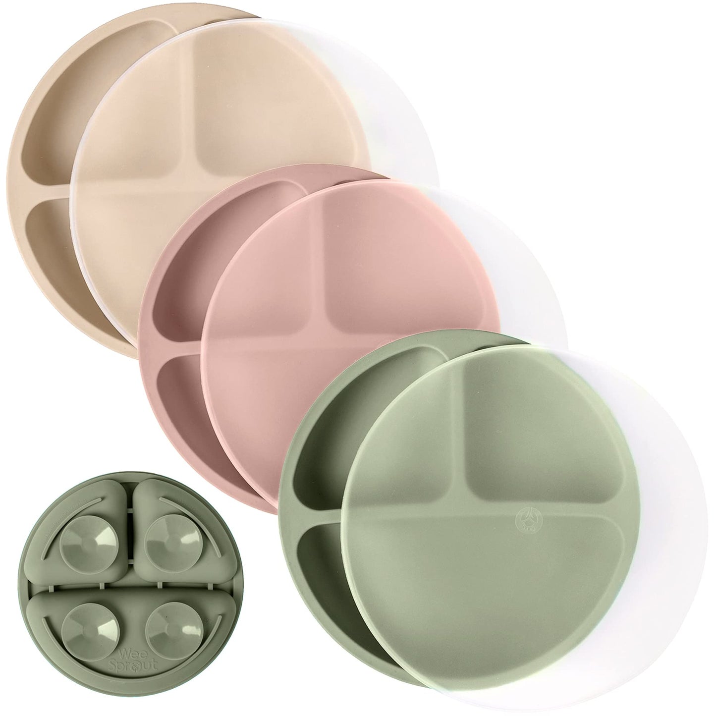 WeeSprout Suction Plates for Babies & Toddlers - 100% Silicone, Dinnerware Stays Put, 3 Pack