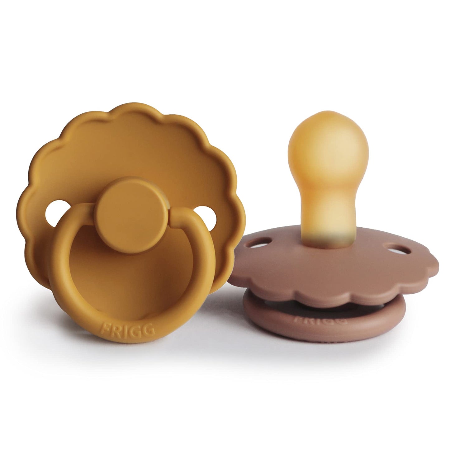 FRIGG Daisy Natural Rubber Baby Pacifier | Made in Denmark | BPA-Free (Aurora/Bright White, 0-6 Months) 2-Pack