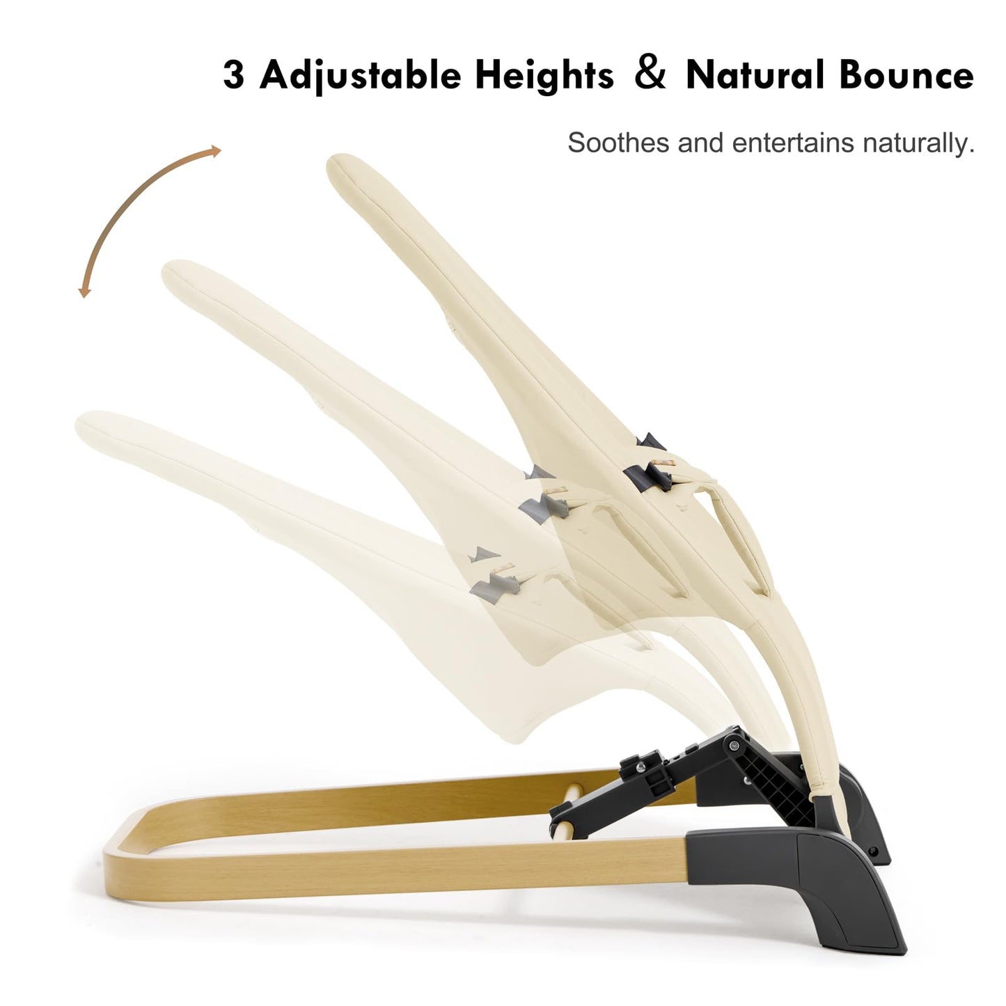Foldable Baby Bouncer, Baby Seat with 3 Adjustable Heights, Portable Newborn Rocker