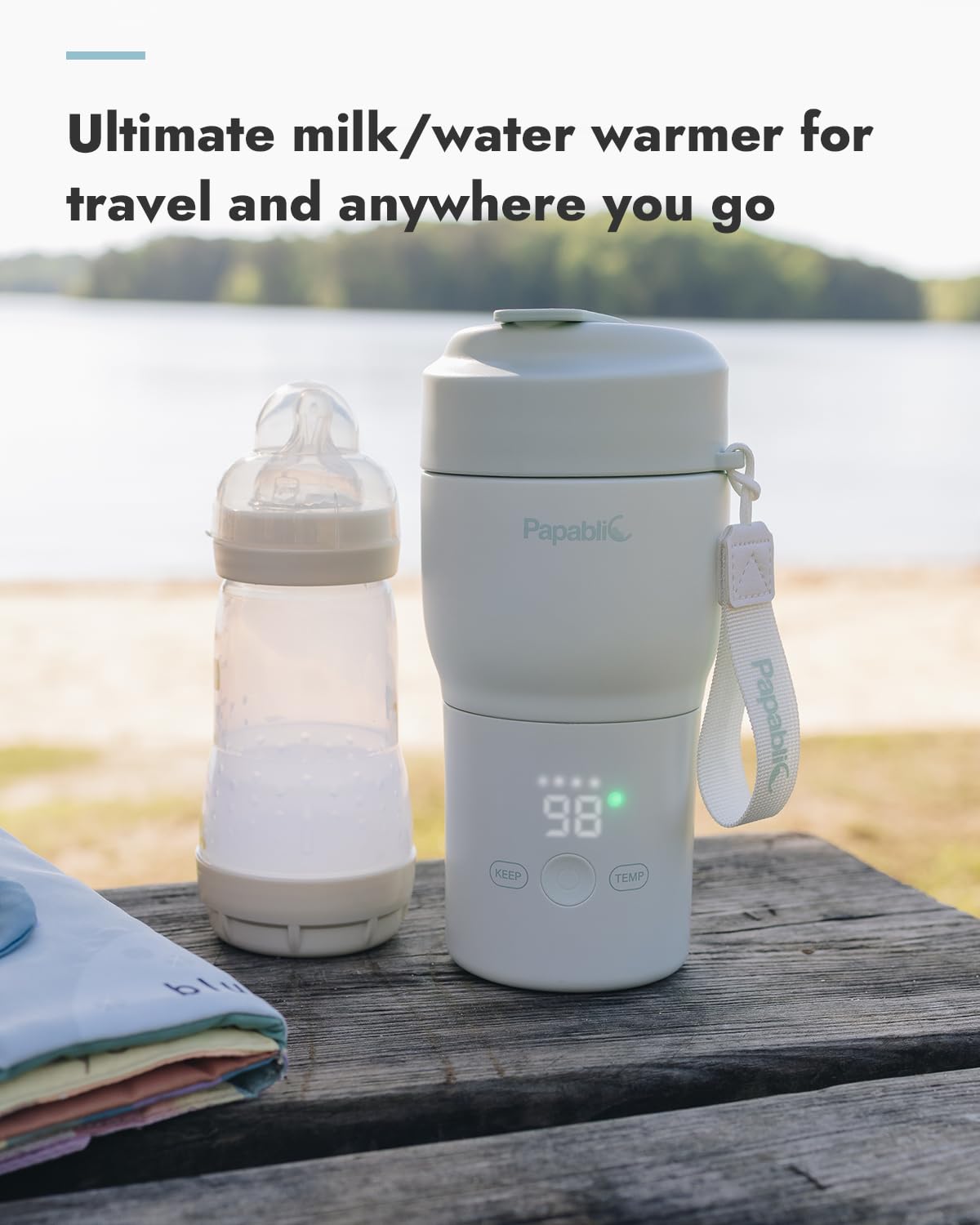 Papablic Pro Portable Bottle Warmer for Travel – Fast Heating, Built-in Sterilizer, 30W Fast Charge, 5-Temp Control, Easy-Clean Wide Mouth, Baby Milk Warmer for Breastmilk & Formula, Lilac Purple