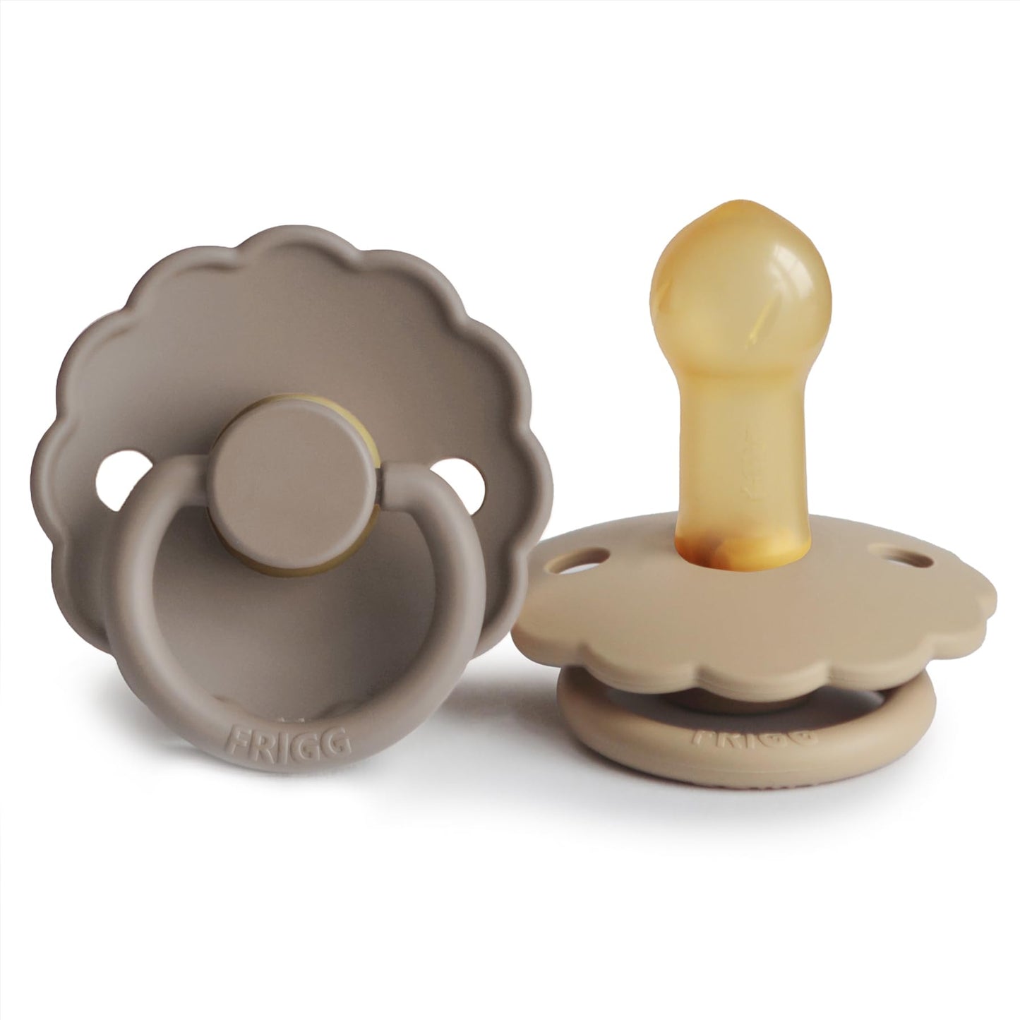 FRIGG Daisy Natural Rubber Baby Pacifier | Made in Denmark | BPA-Free (Aurora/Bright White, 0-6 Months) 2-Pack