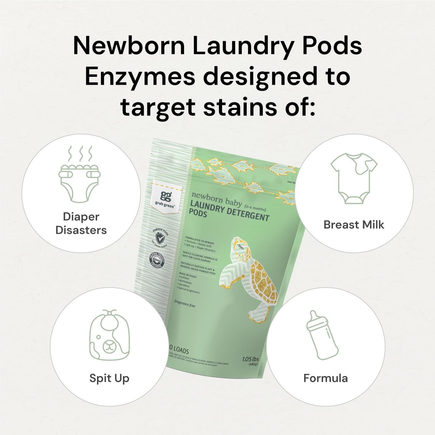 Grab Green Newborn Baby Laundry Detergent Pods, 60 Loads