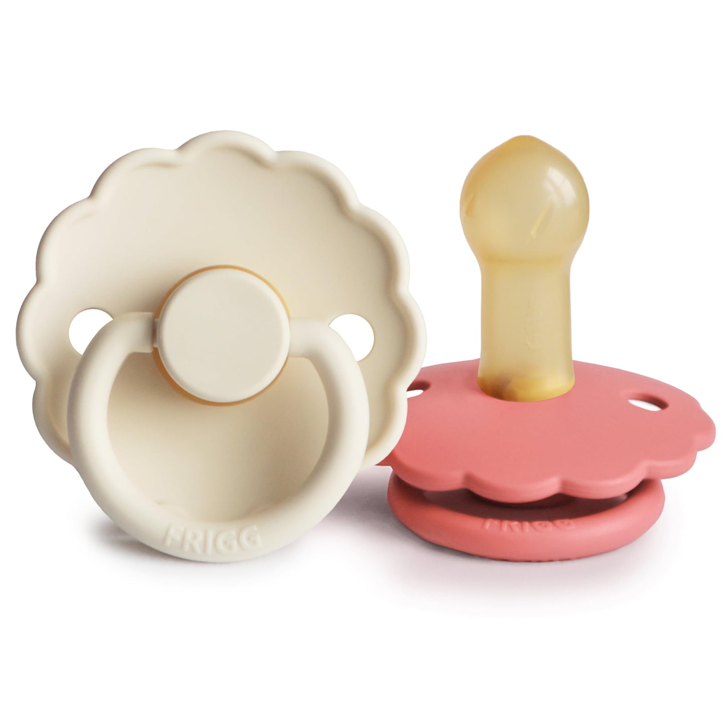 FRIGG Daisy Natural Rubber Baby Pacifier | Made in Denmark | BPA-Free (Aurora/Bright White, 0-6 Months) 2-Pack