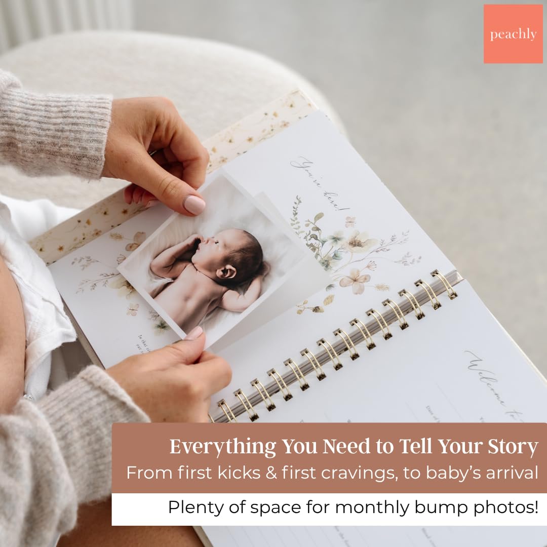 Peachly Pregnancy Journal - Linen Pregnancy Book to Capture Every Milestone - Pregnancy Must Haves - Baby Book Keepsake Pregnancy Journals For First Time Moms and Experienced Moms