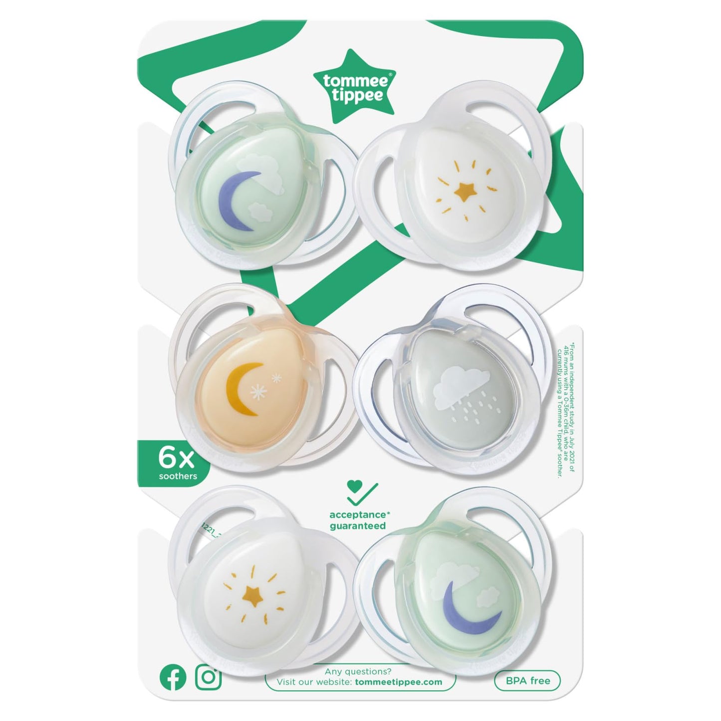 Tommee Tippee Night Time Pacifier, 6-18 Months, BPA-Free Binkies, Glow in The Dark Technology