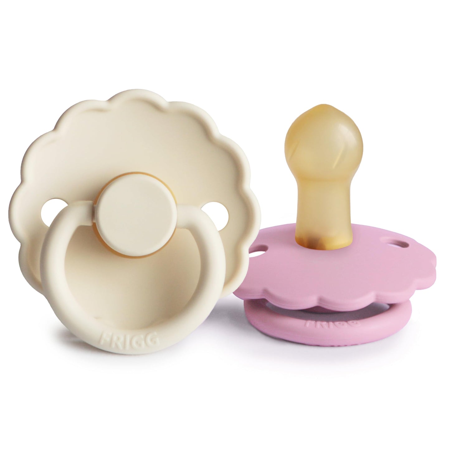 FRIGG Daisy Natural Rubber Baby Pacifier | Made in Denmark | BPA-Free (Aurora/Bright White, 0-6 Months) 2-Pack
