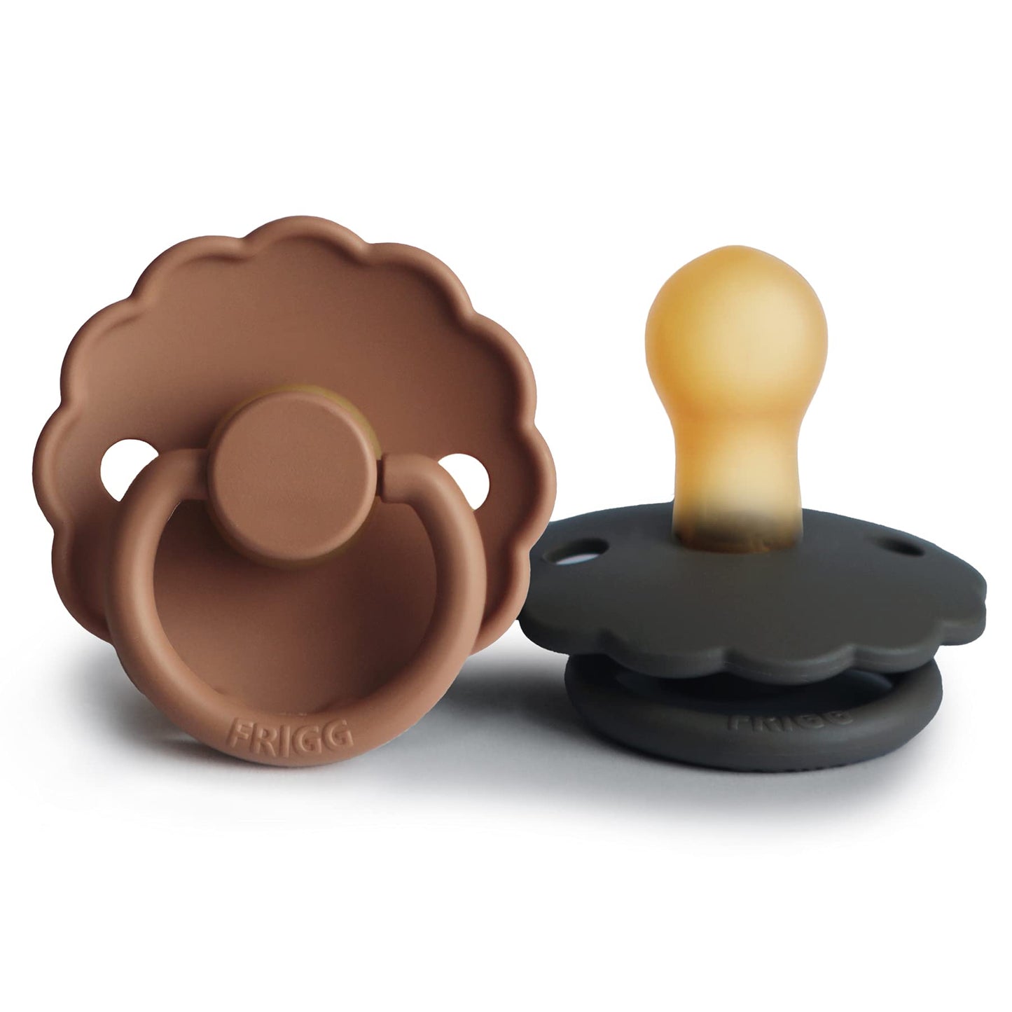 FRIGG Daisy Natural Rubber Baby Pacifier | Made in Denmark | BPA-Free (Aurora/Bright White, 0-6 Months) 2-Pack