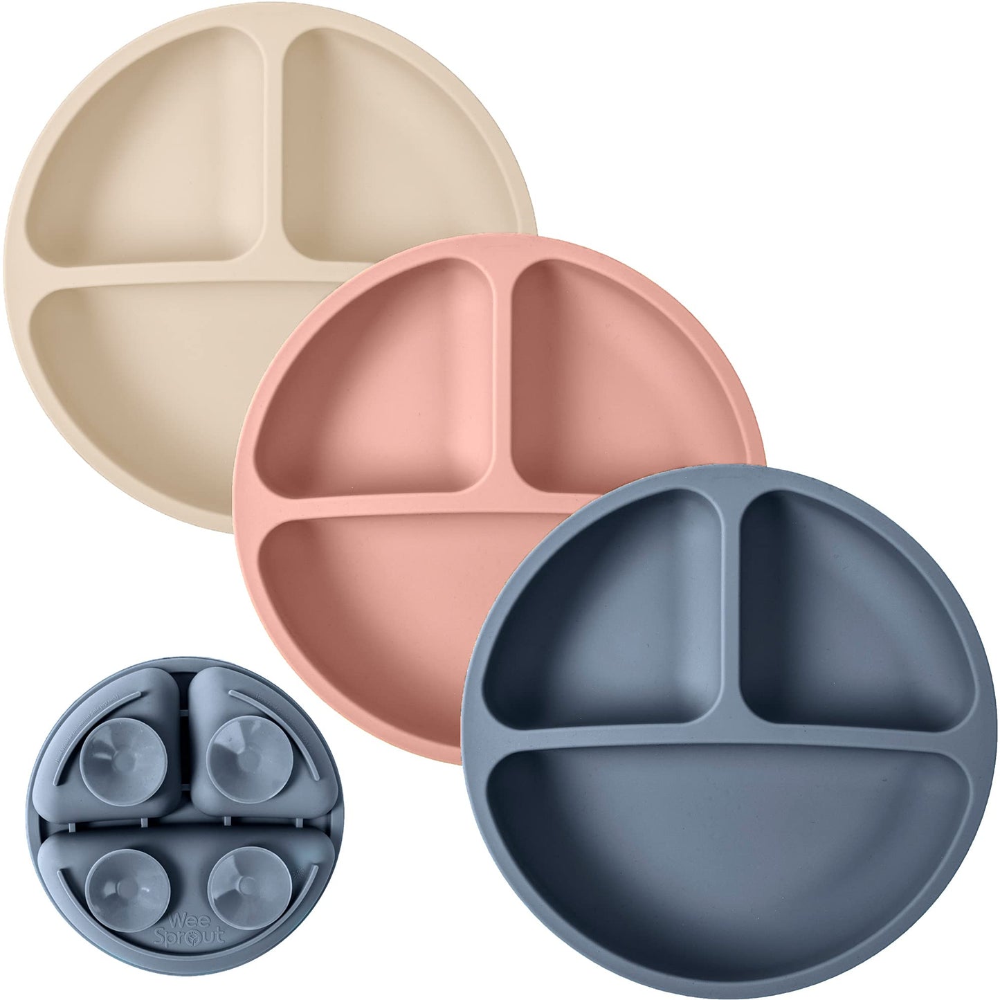 WeeSprout Suction Plates for Babies & Toddlers - 100% Silicone, Dinnerware Stays Put, 3 Pack