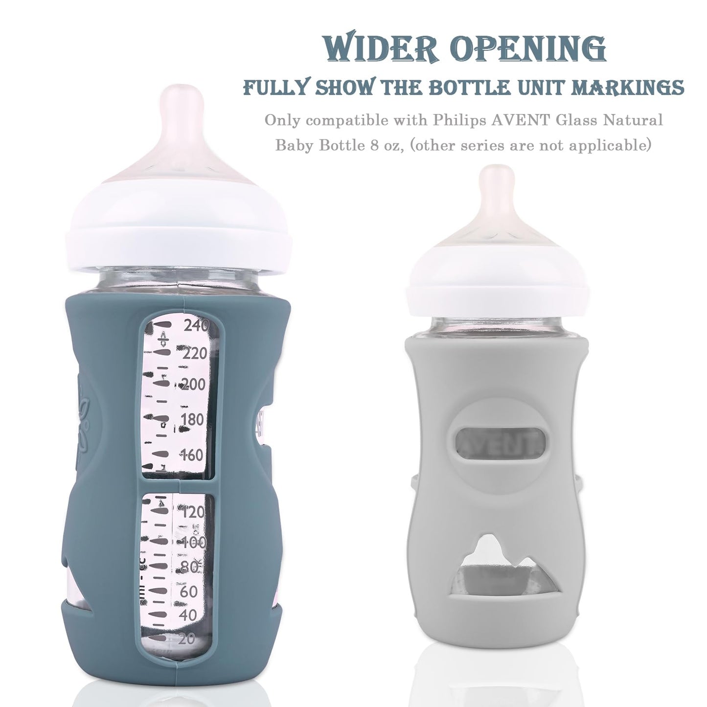 3 Pack Silicone Sleeves for Avent Natural Glass Baby Bottles, Anti Breakage Baby Bottle Holder, Compatible Philips Avent Glass Natural Baby Bottle 4 oz(Grey+Dark Blue+Apricot)