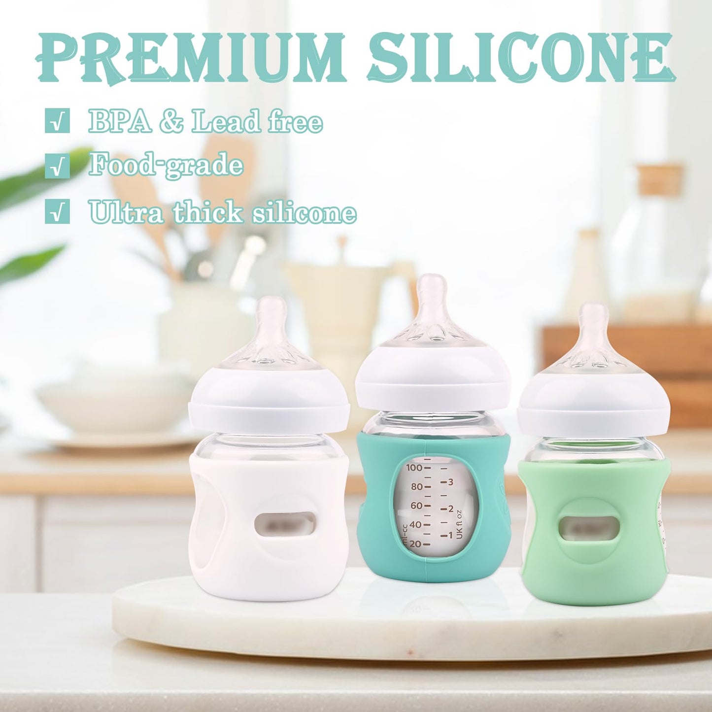 3 Pack Silicone Sleeves for Avent Natural Glass Baby Bottles, Anti Breakage Baby Bottle Holder, Compatible Philips Avent Glass Natural Baby Bottle 4 oz(Grey+Dark Blue+Apricot)