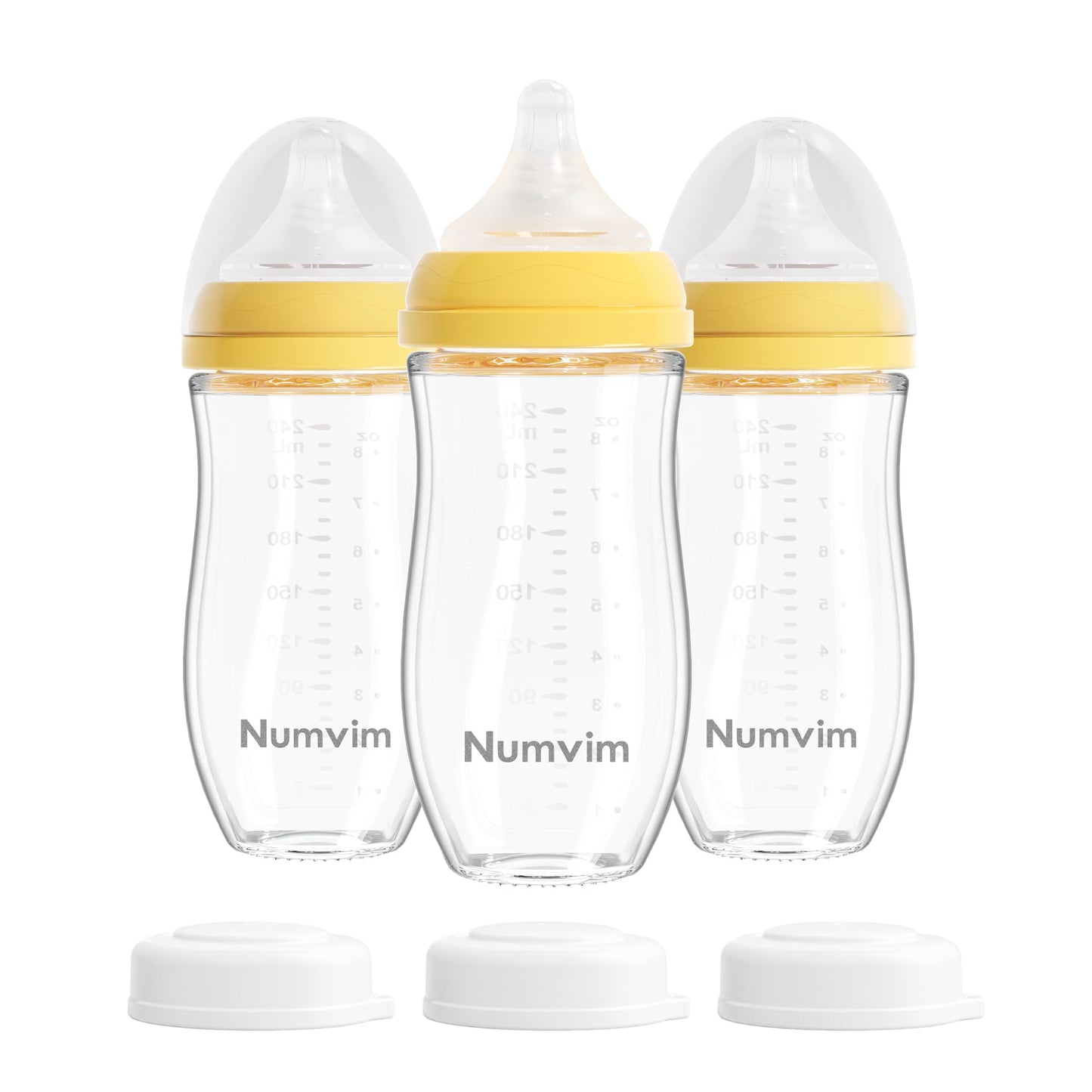Glass Nurturing Baby Bottles Gentle & Extra Slow Flow, Newborn Breastfeeding Bottle with Anti Colic Nipple for 0 Months Babies, 3 Packs (White, 3oz+5oz)