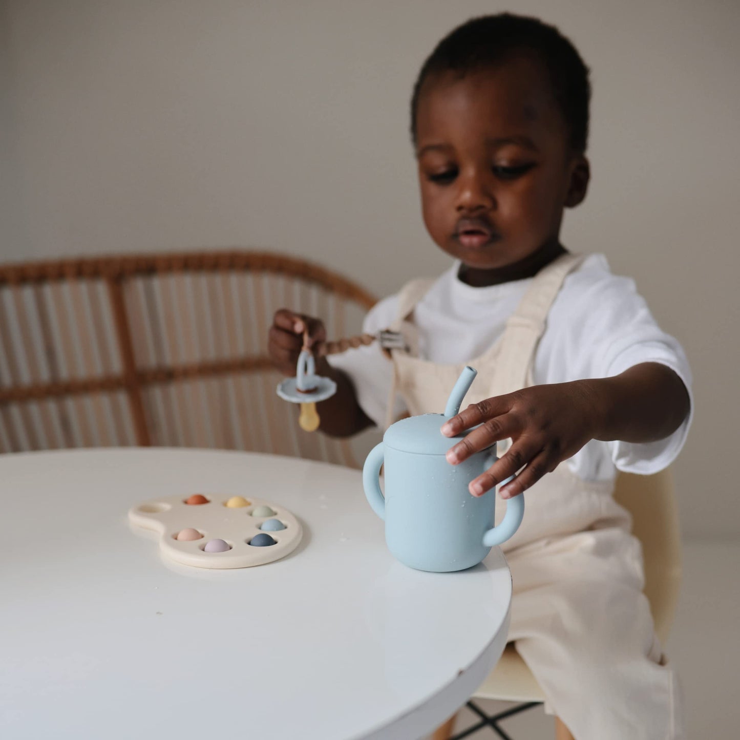 mushie 100% Silicone Training Cup & Straw for Toddlers | 6 Months+ (Whales)