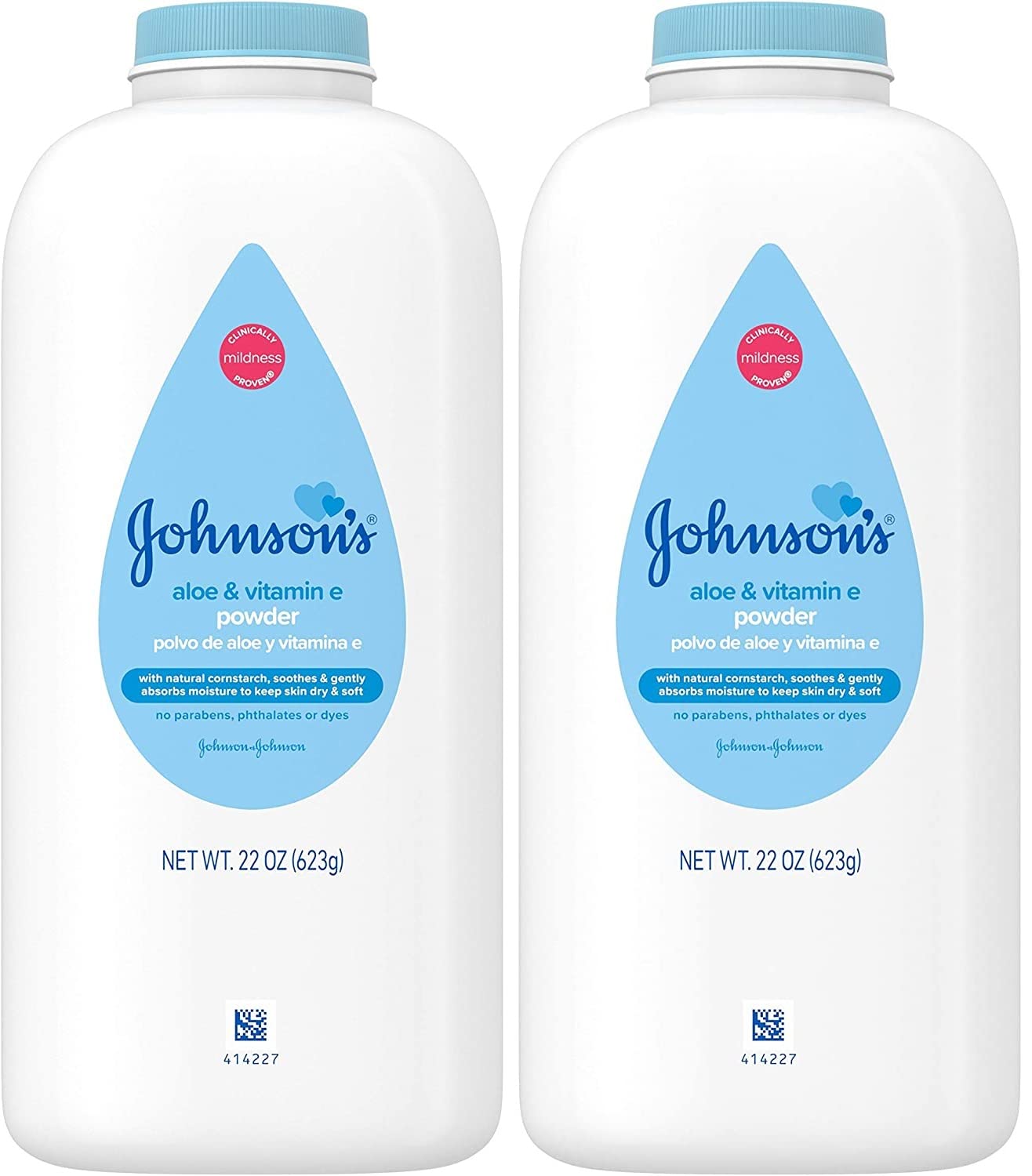 Johnson's Baby Powder with Naturally Derived Cornstarch, Aloe & Vitamin E, 22 oz, 3 Pack