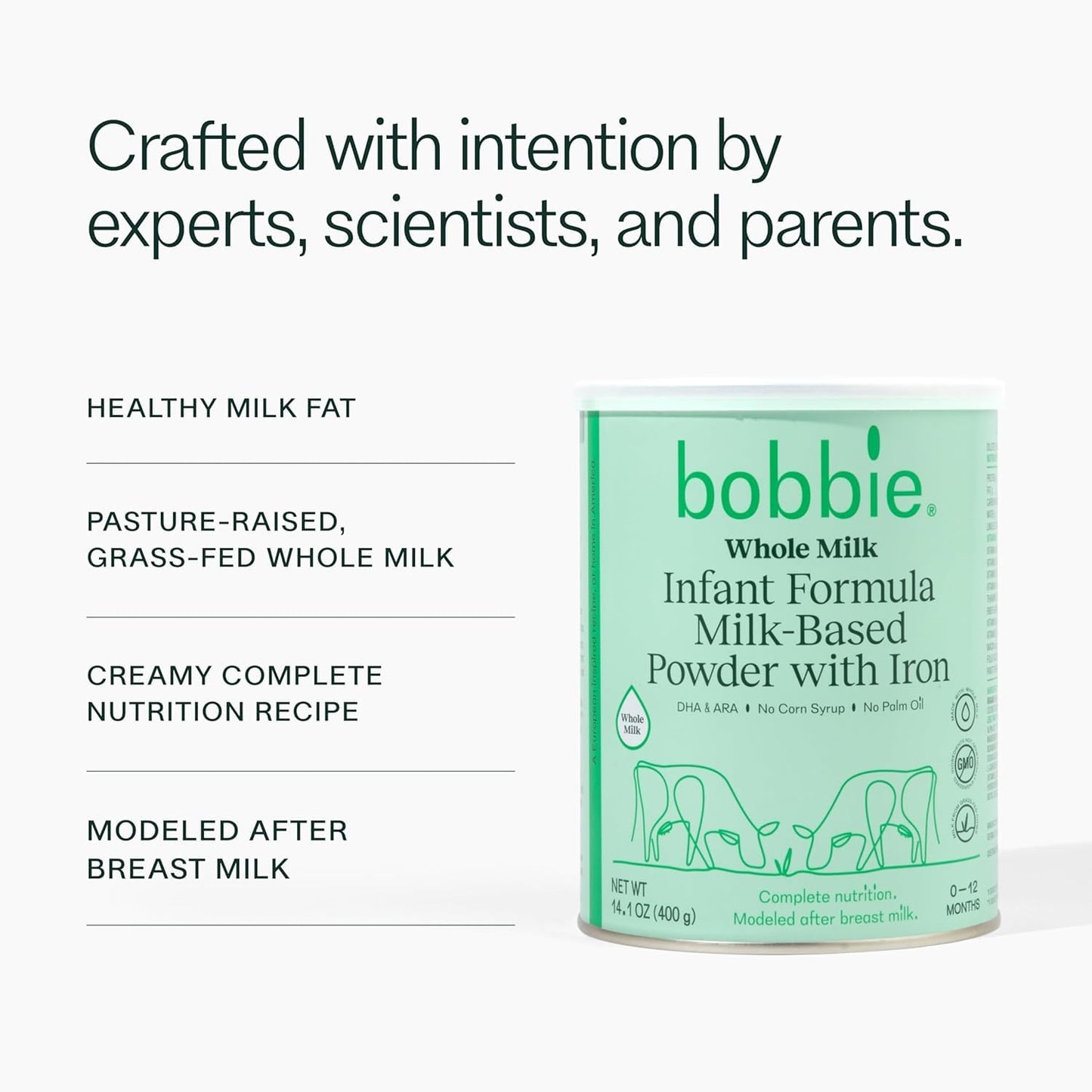 Bobbie Whole Milk, Grass Fed Infant Formula with Iron, Plant Based DHA and ARA, Vitamin D and Protein Blend Modeled After Breast Milk