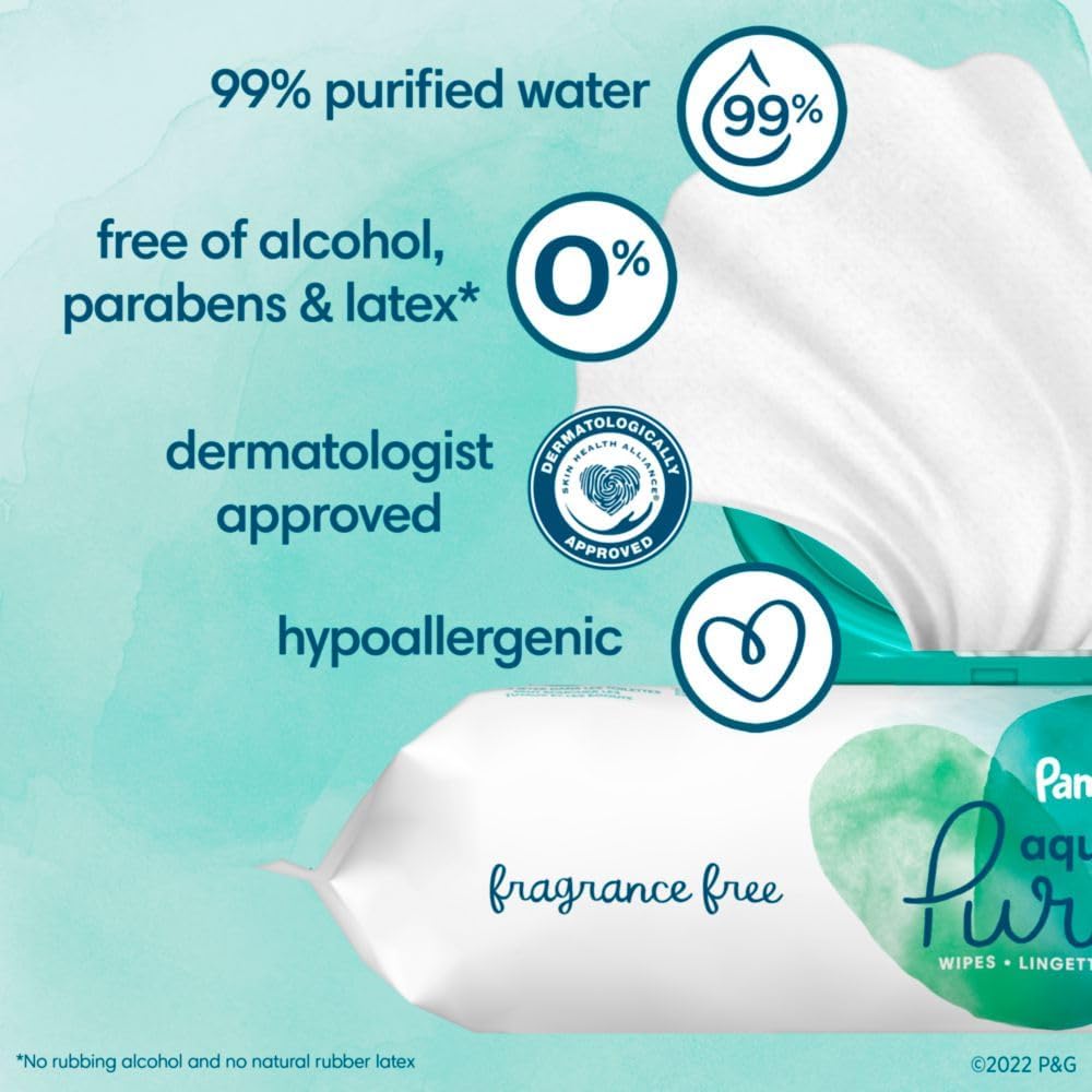 Pampers Baby Wipes Aqua Pure, 99% water-based wipes