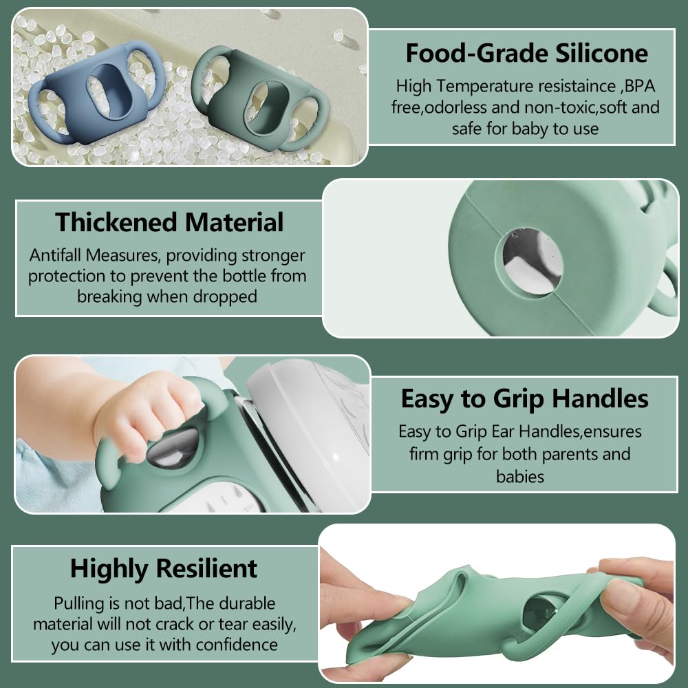 4 Pack Silicone Sleeves for Avent Natural Glass Bottles, Anti Breakage Bottle Holder with Handle