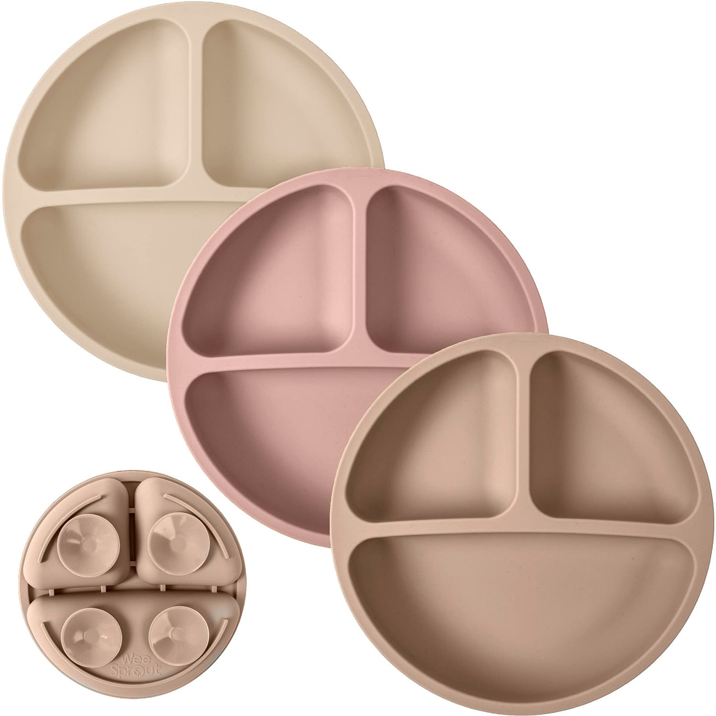 WeeSprout Suction Plates for Babies & Toddlers - 100% Silicone, Dinnerware Stays Put, 3 Pack