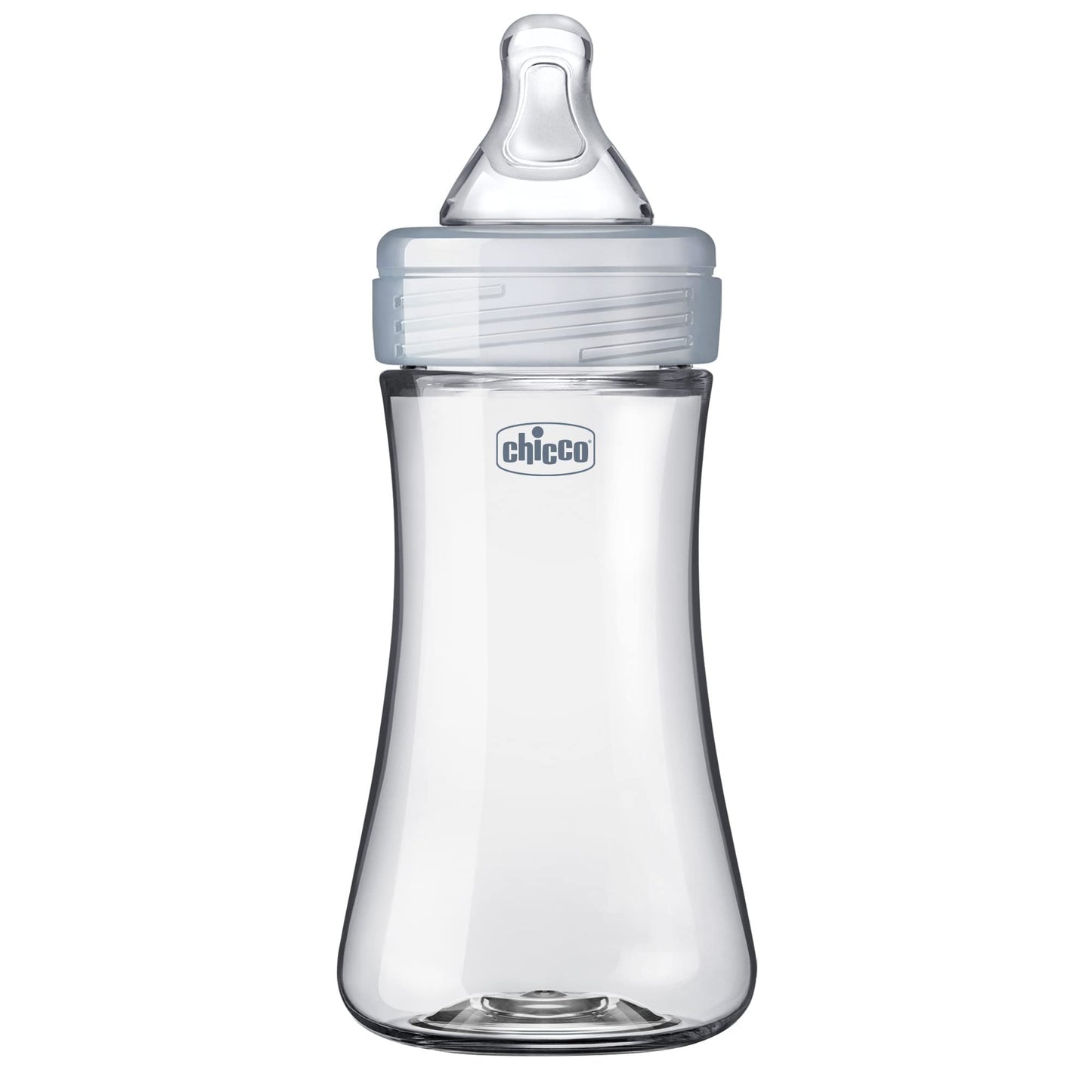 Chicco Duo 9oz. Hybrid Baby Bottle with Invinci-Glass Inside and Plastic Outside | Dishwasher, Bottle Warmer, and Electric Sterilizer Safe | Intui-Latch Nipple | Clear/Grey, 2pk