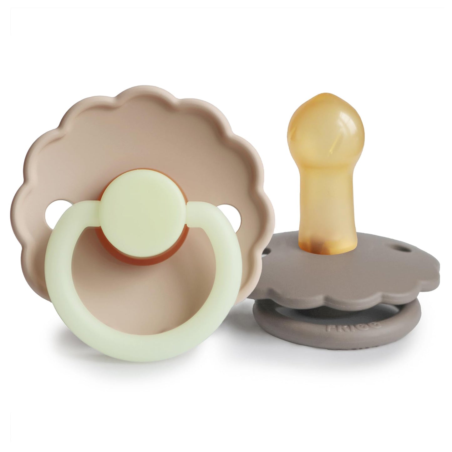 FRIGG Daisy Natural Rubber Baby Pacifier | Made in Denmark | BPA-Free (Aurora/Bright White, 0-6 Months) 2-Pack
