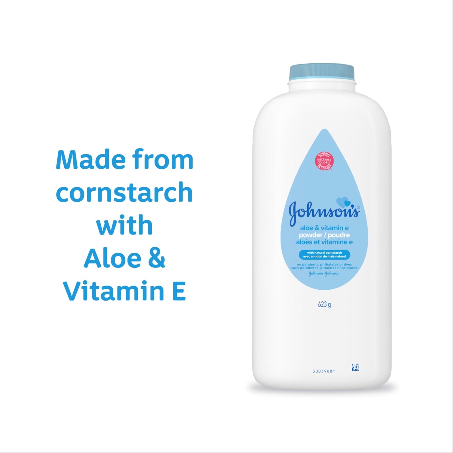 Johnson's Baby Powder with Naturally Derived Cornstarch, Aloe & Vitamin E, 22 oz, 3 Pack