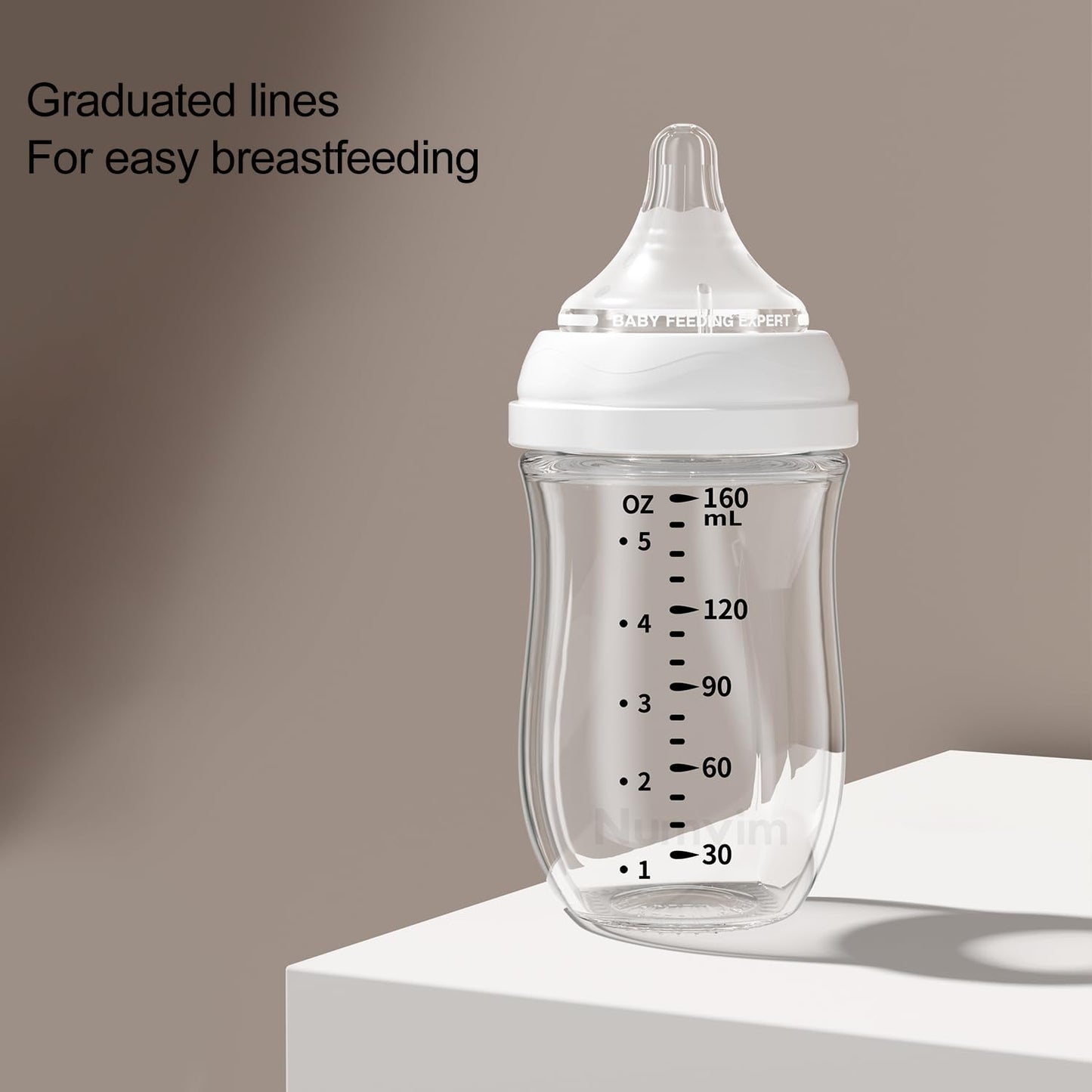 Glass Nurturing Baby Bottles Gentle & Extra Slow Flow, Newborn Breastfeeding Bottle with Anti Colic Nipple for 0 Months Babies, 3 Packs (White, 3oz+5oz)