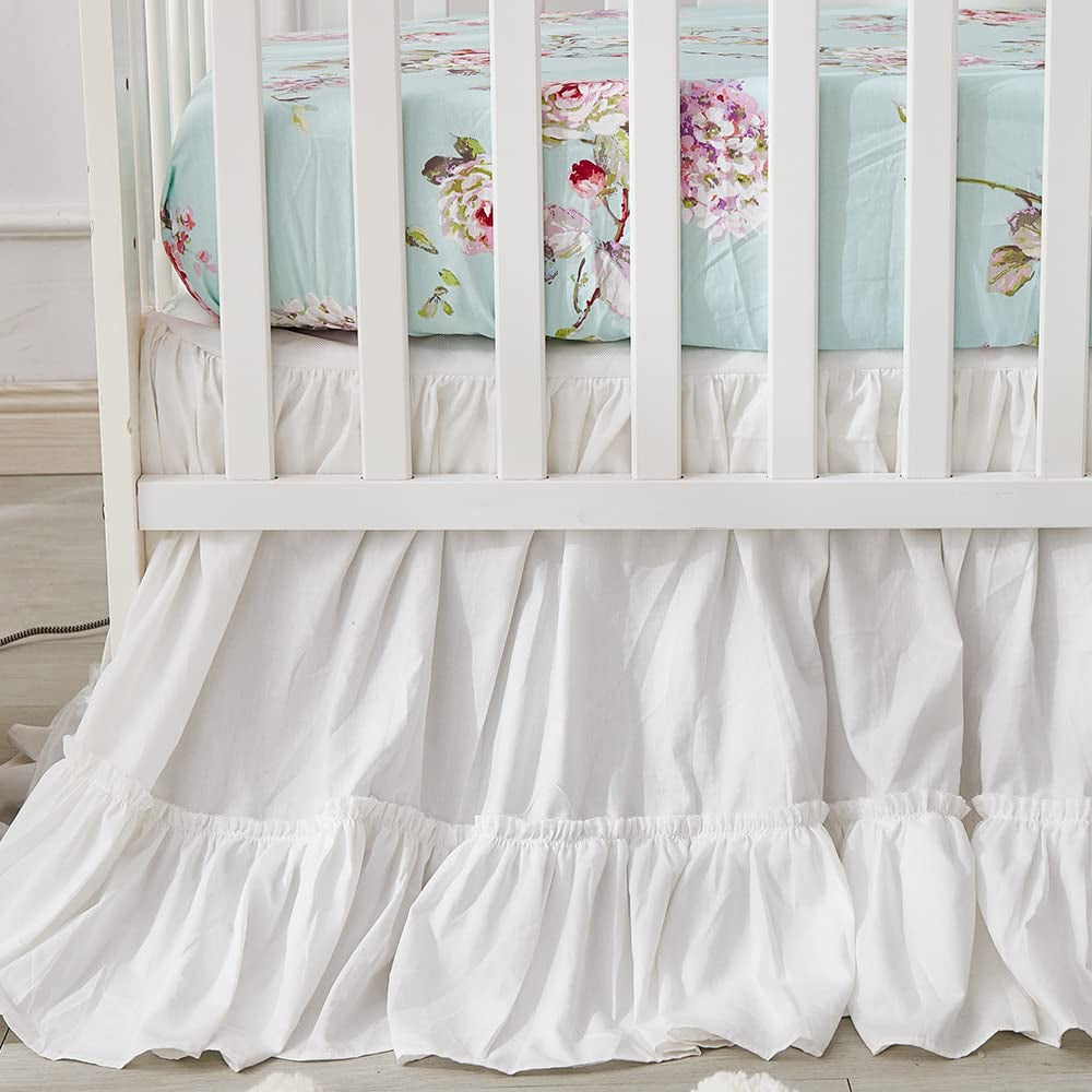 French Country Crib Bedding Set for Girls | 3 Piece Floral Nursery Set | Ruffled Baby Comforter, Crib Sheet, Crib Bed Skirt Included