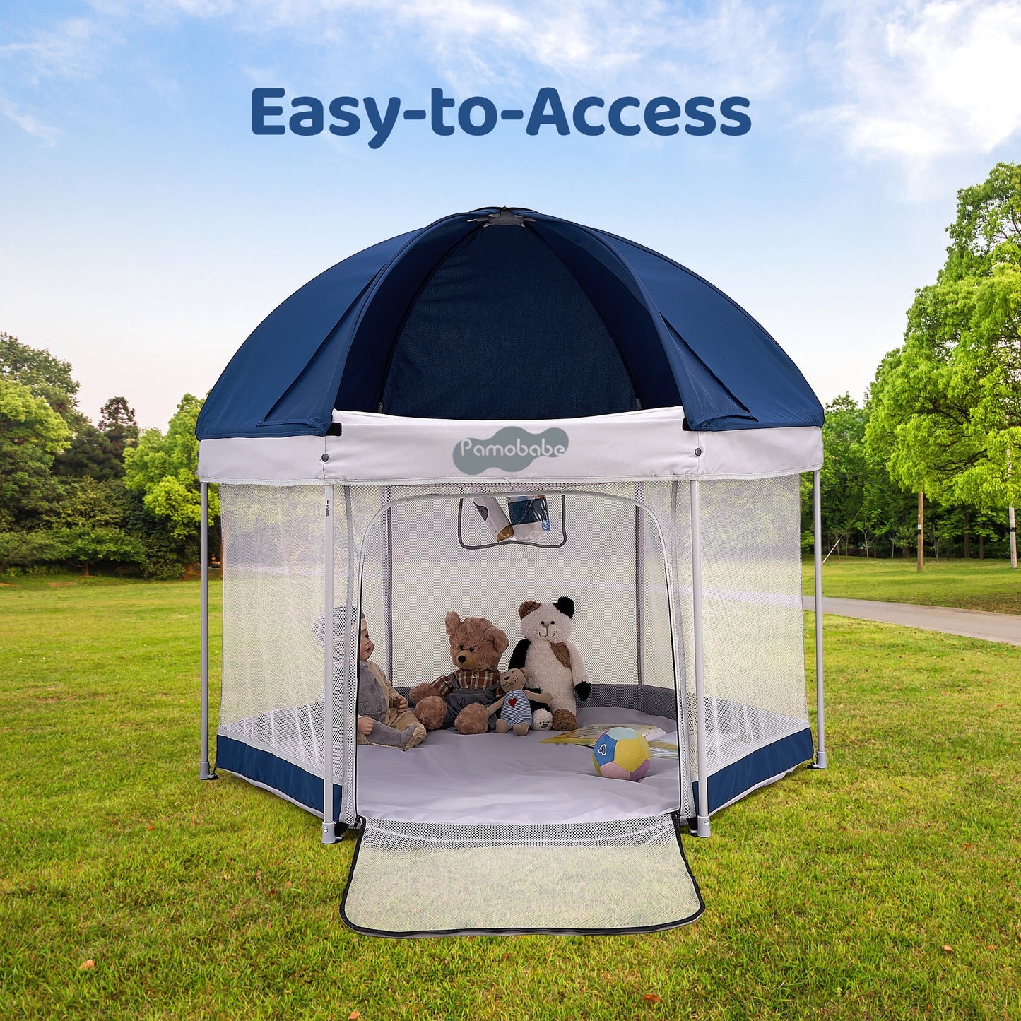 Unisex Premium Indoor and Outdoor Baby Playpen - Portable, Lightweight, Toddler Play Yard with Canopy and Travel Bag - Blue