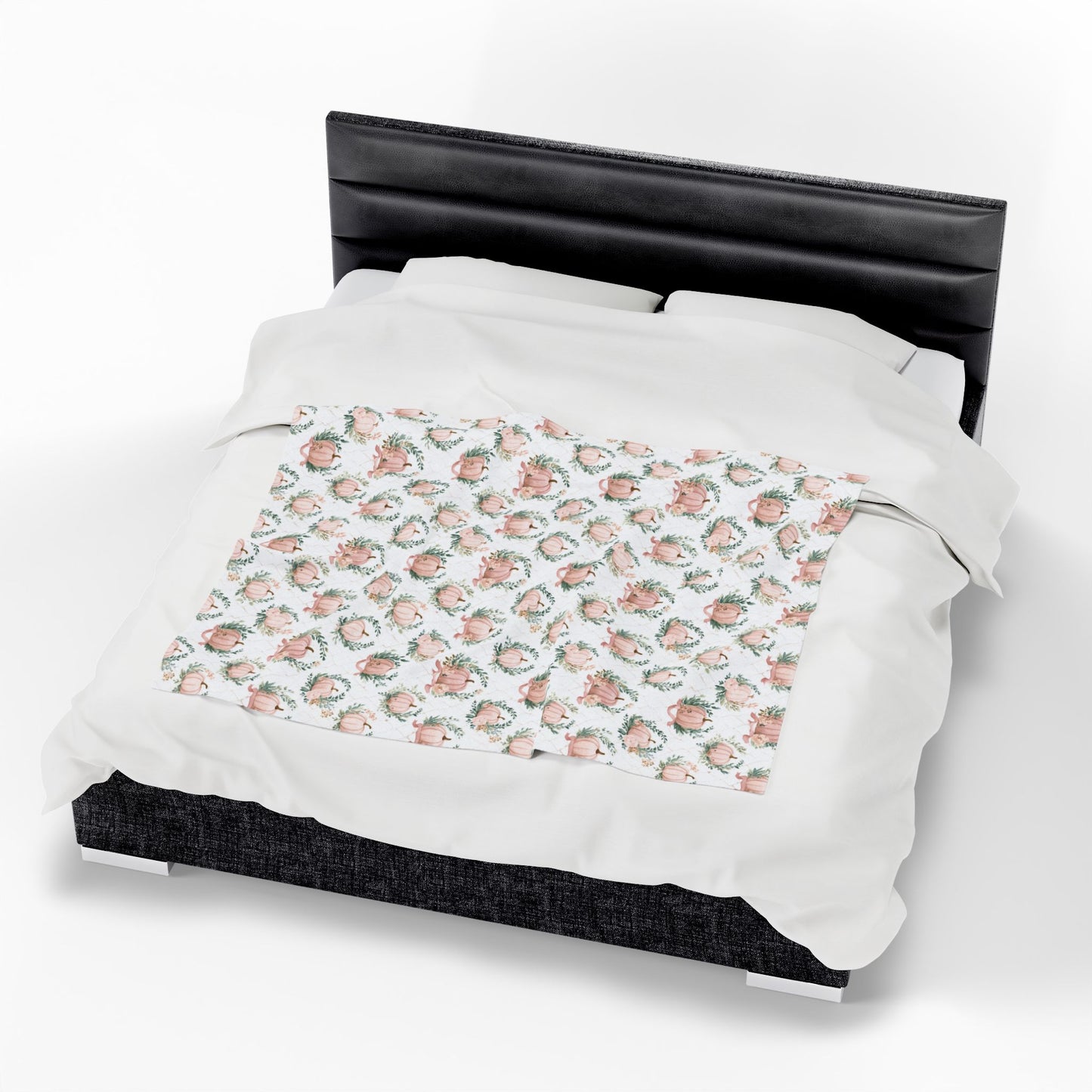 Velveteen Plush Blanket - Cozy Floral Home Decor Gift - Elegant Pumpkin Design