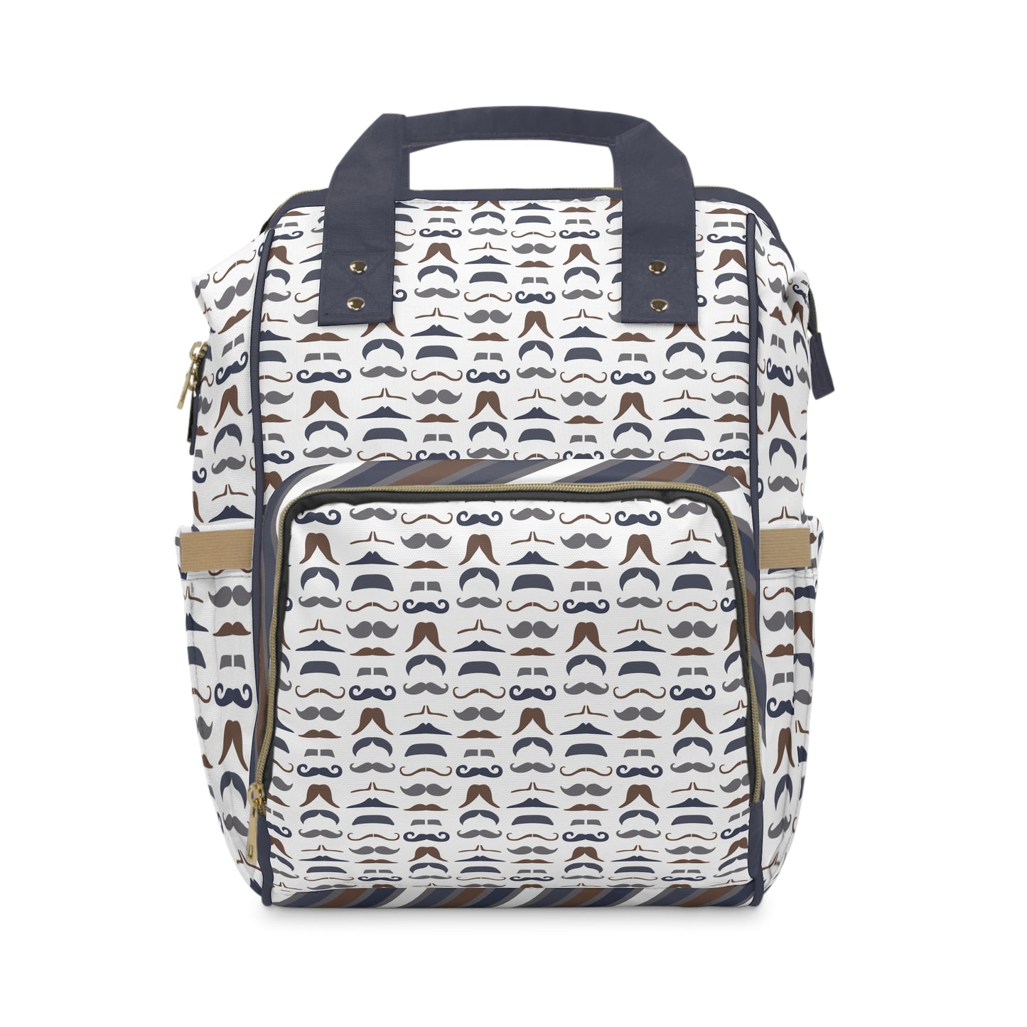 Backpack with mustache pattern on a white background