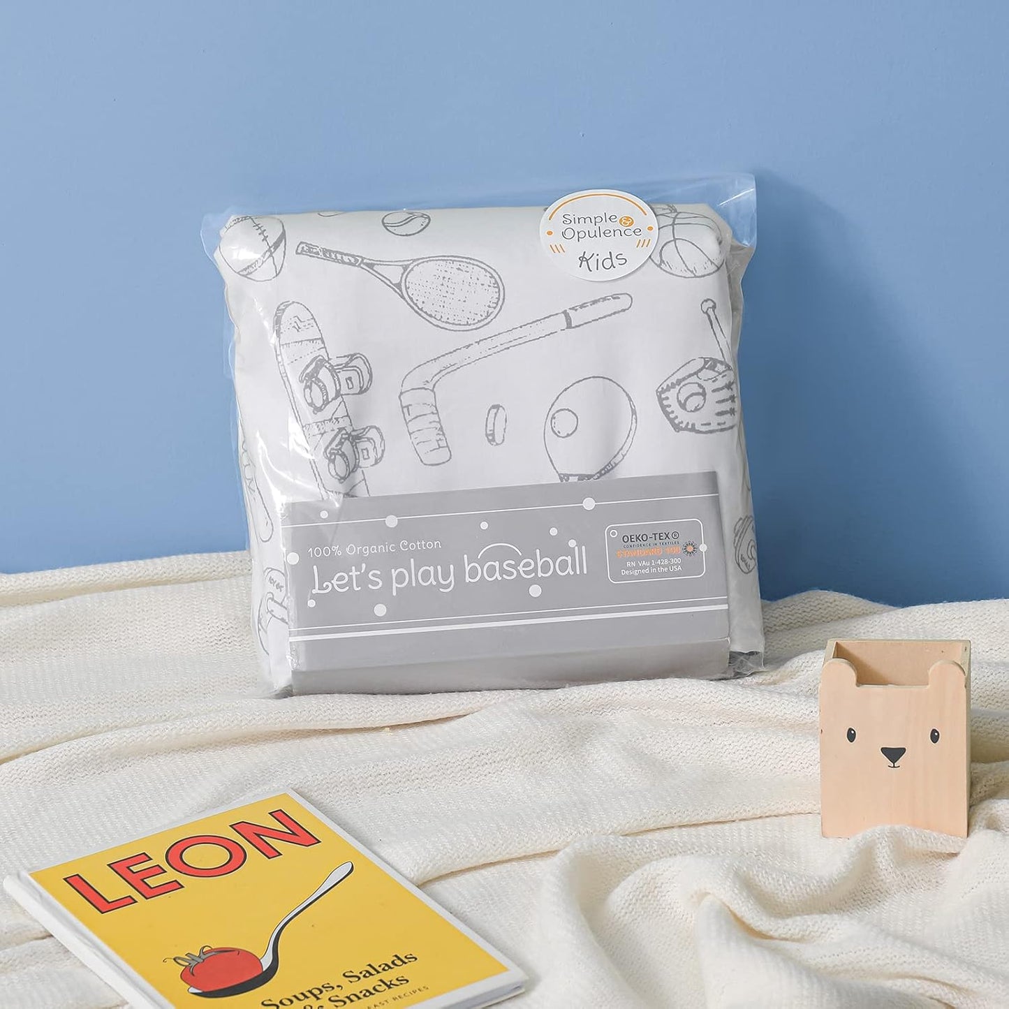 100% Organic Cotton Duvet Cover for Kids Teens, 3 Piece Soft Cartoon Comforter Cover with Zipper Closure, Boys Bedding Set with Baseball Pattern,Twin