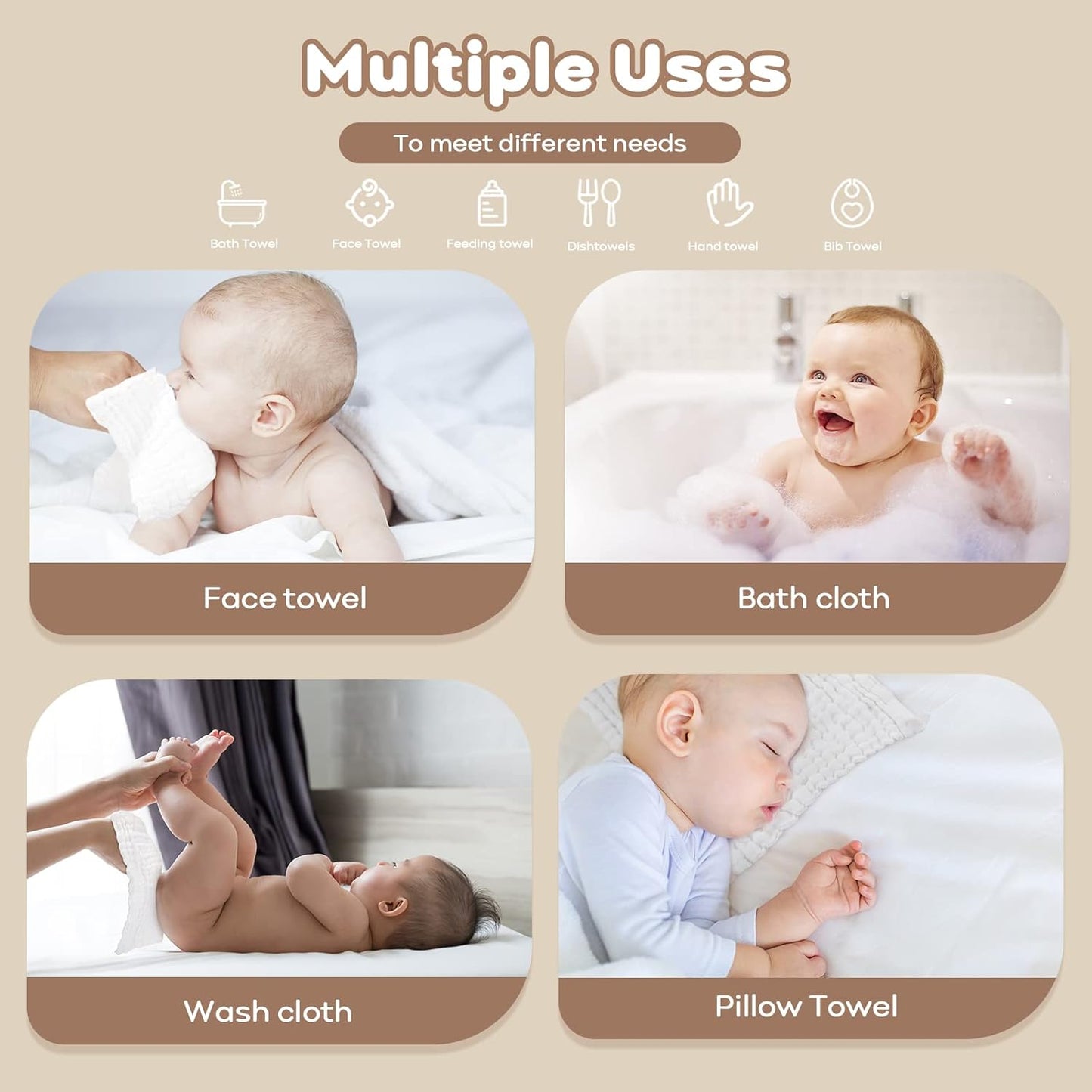 Muslin Baby Washcloths 100% Cotton 10 Pack Wash Cloths