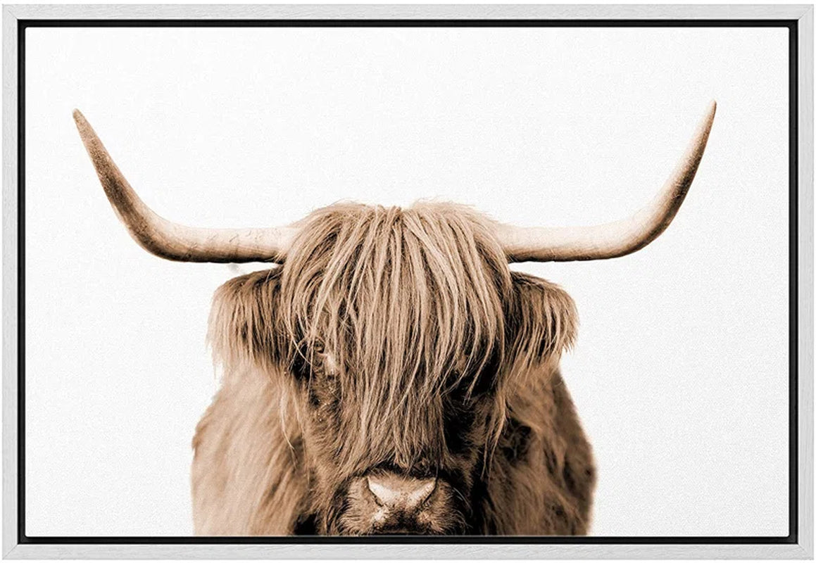 Brown Cute Highland Cow Framed Canvas Print Wall Art Work
