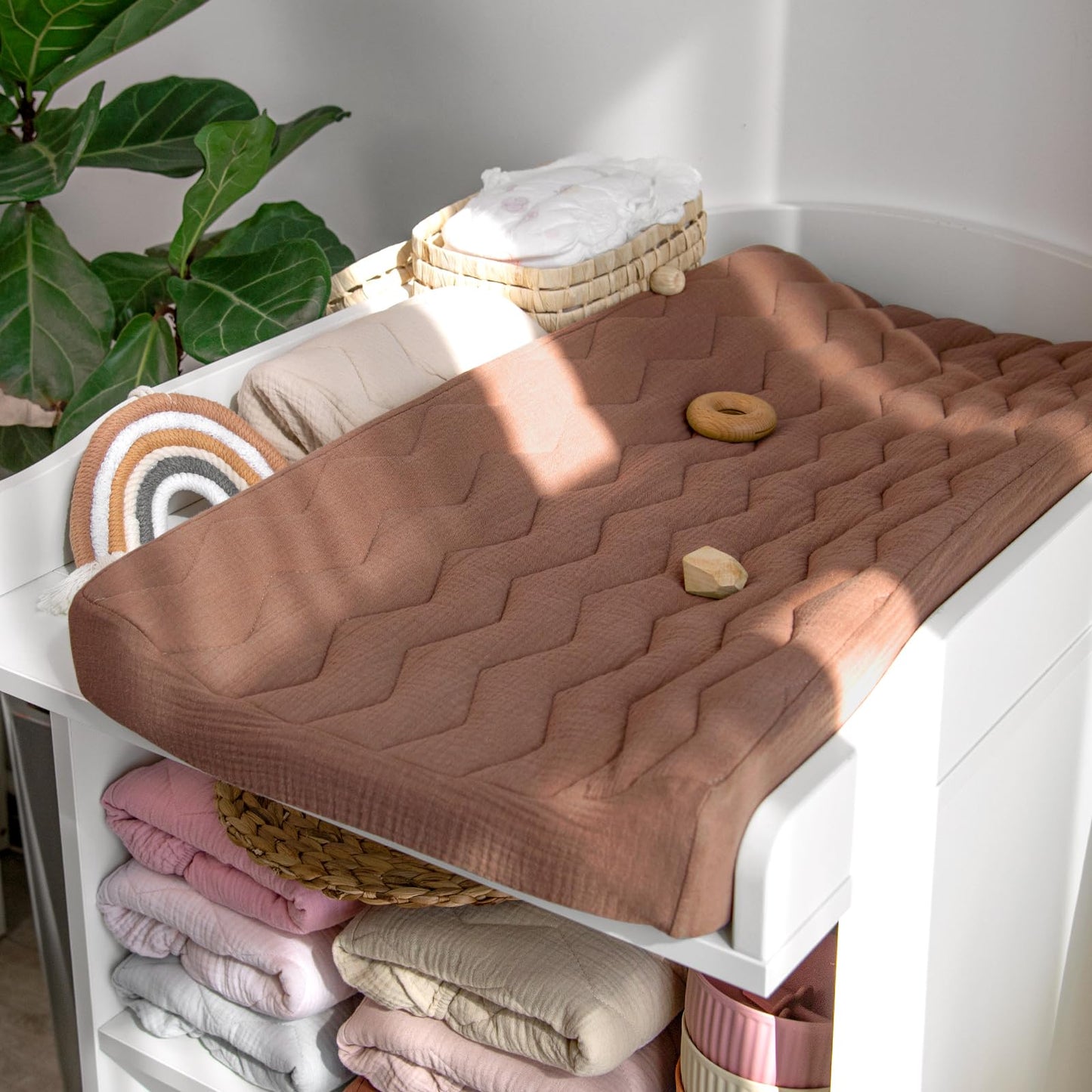 lulumoon Muslin Changing Pad Cover: Baby Cotton Quilted Changing Table Cover