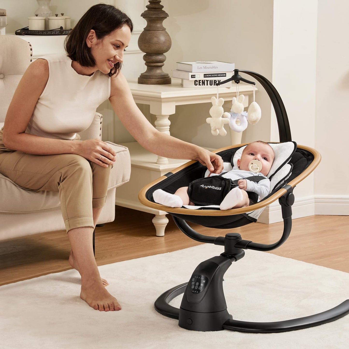 Angelbliss Baby Swing with Cry Detection, Side-to-Side Electric Swing with 5 Speeds
