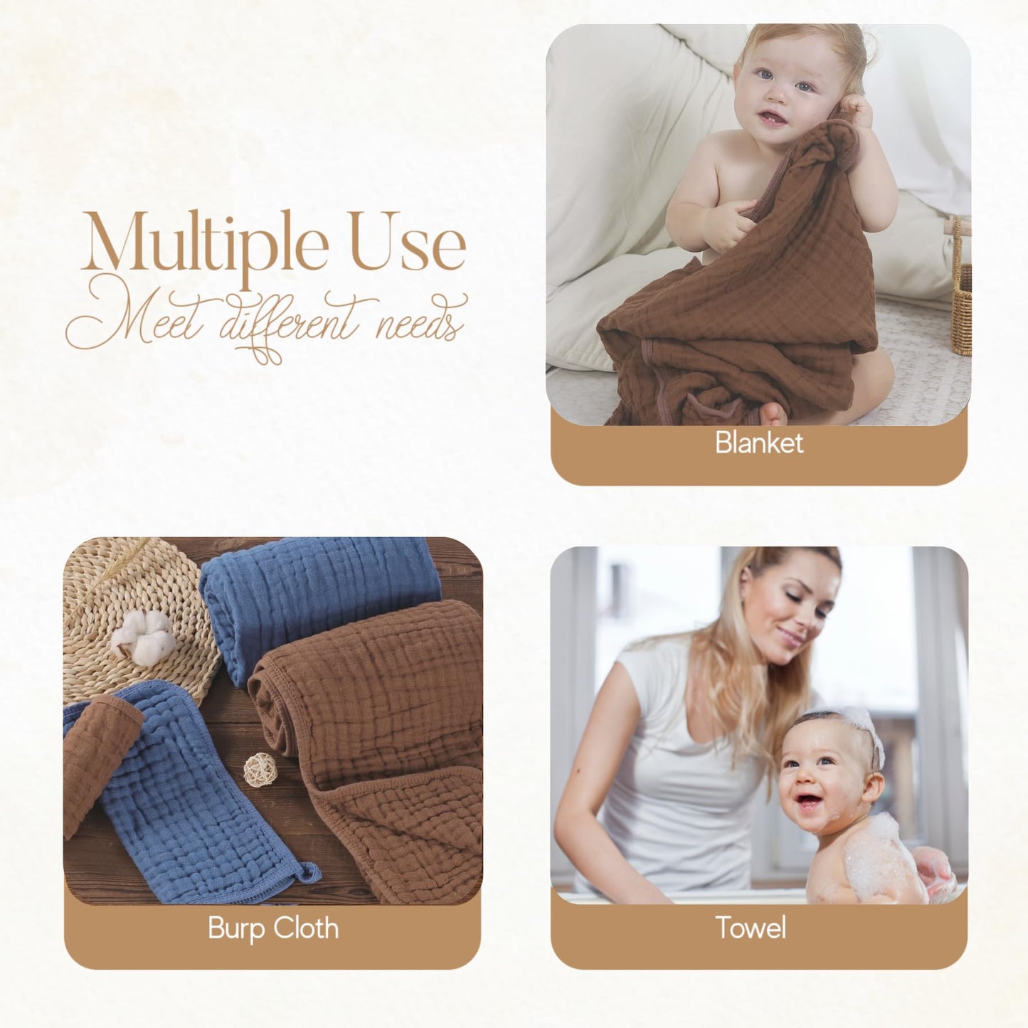 Muslin Hooded Baby Towel 4 Pack