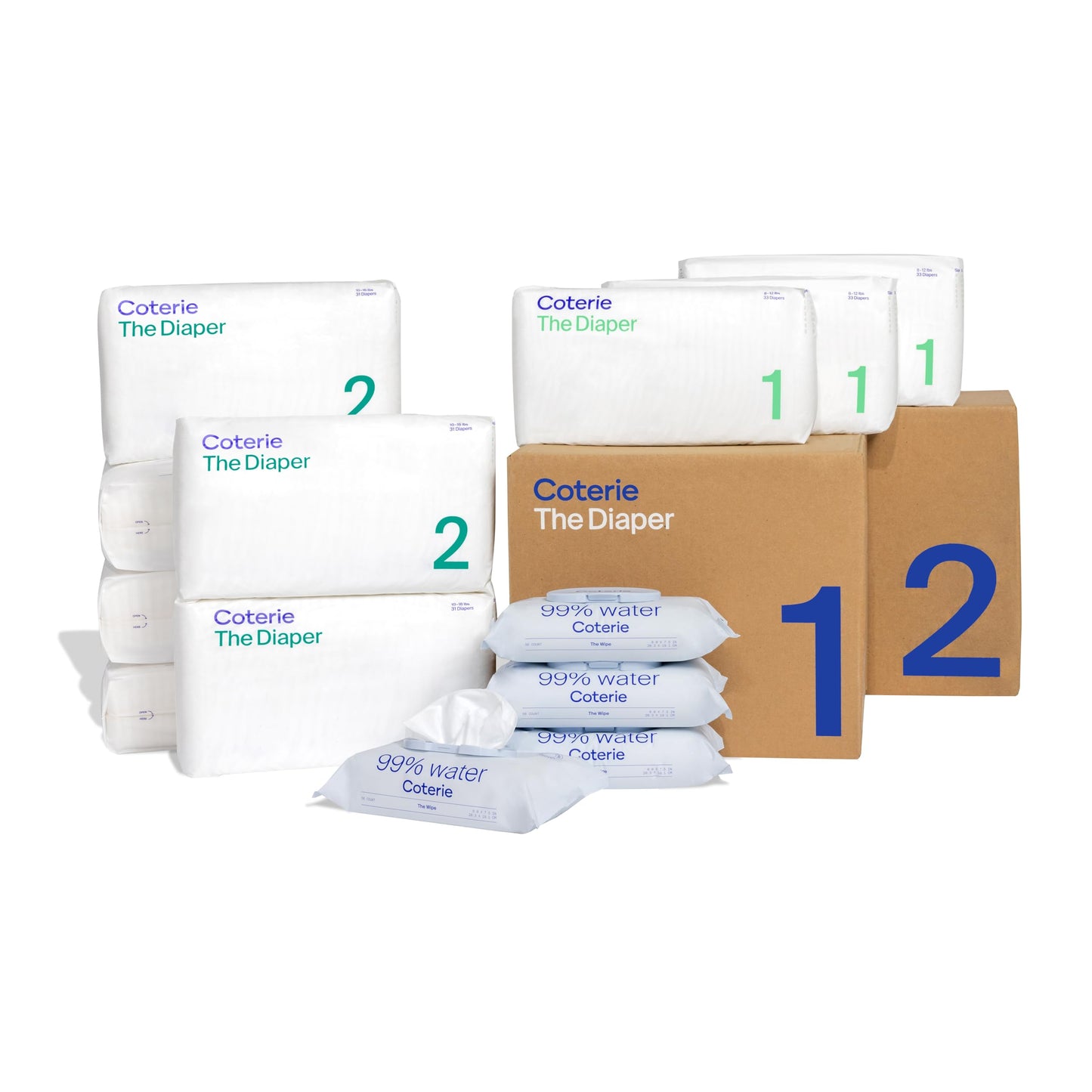 Coterie Baby Wipes + Diapers Kit Hypoallergenic for Sensitive Skin