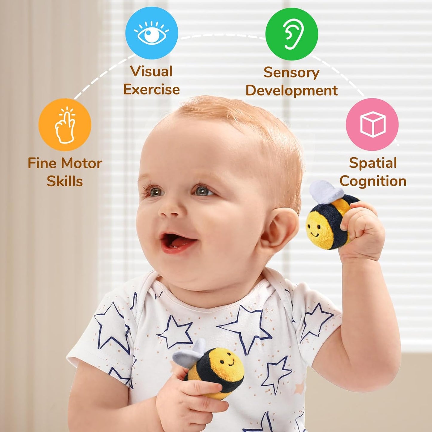 JoyCat Baby Toys 6-12 Months - Soft Baby Beehive with 5 Sensory Bees